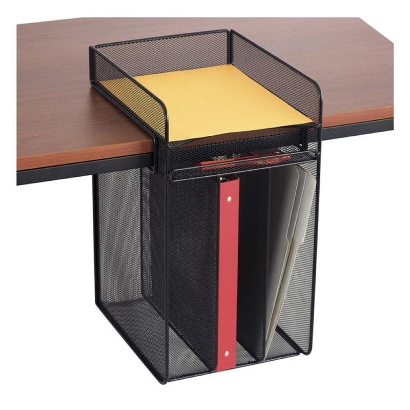 Onyx Black Steel Mesh Underdesk Hanging Organizer