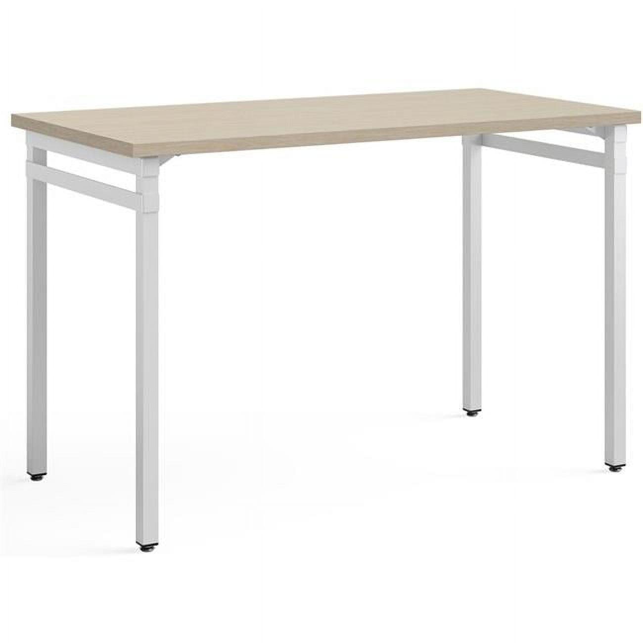 Modern White and Beige Wood Office Desk with Steel Frame