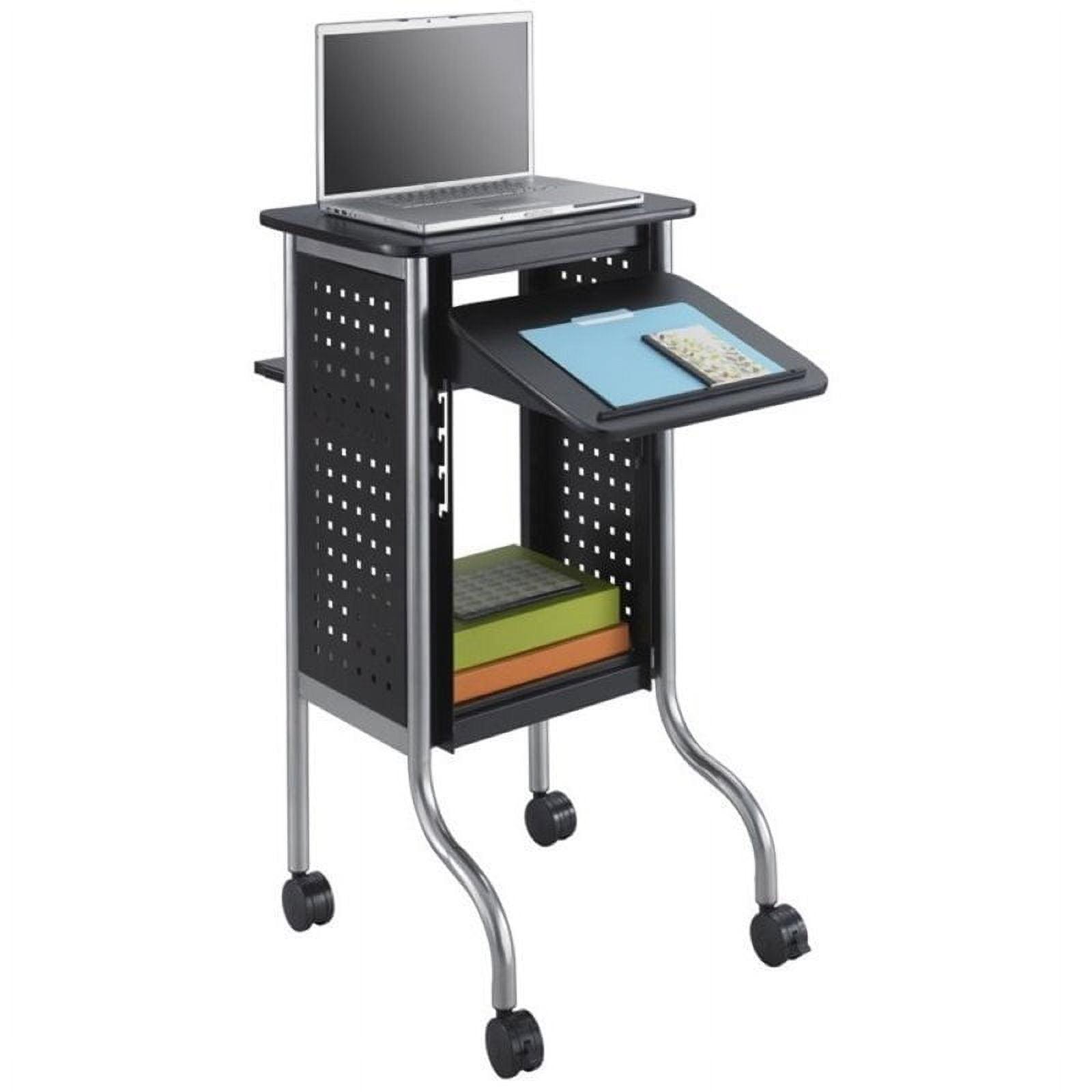 Sleek Black Steel Mobile Laptop Cart with Adjustable Shelves