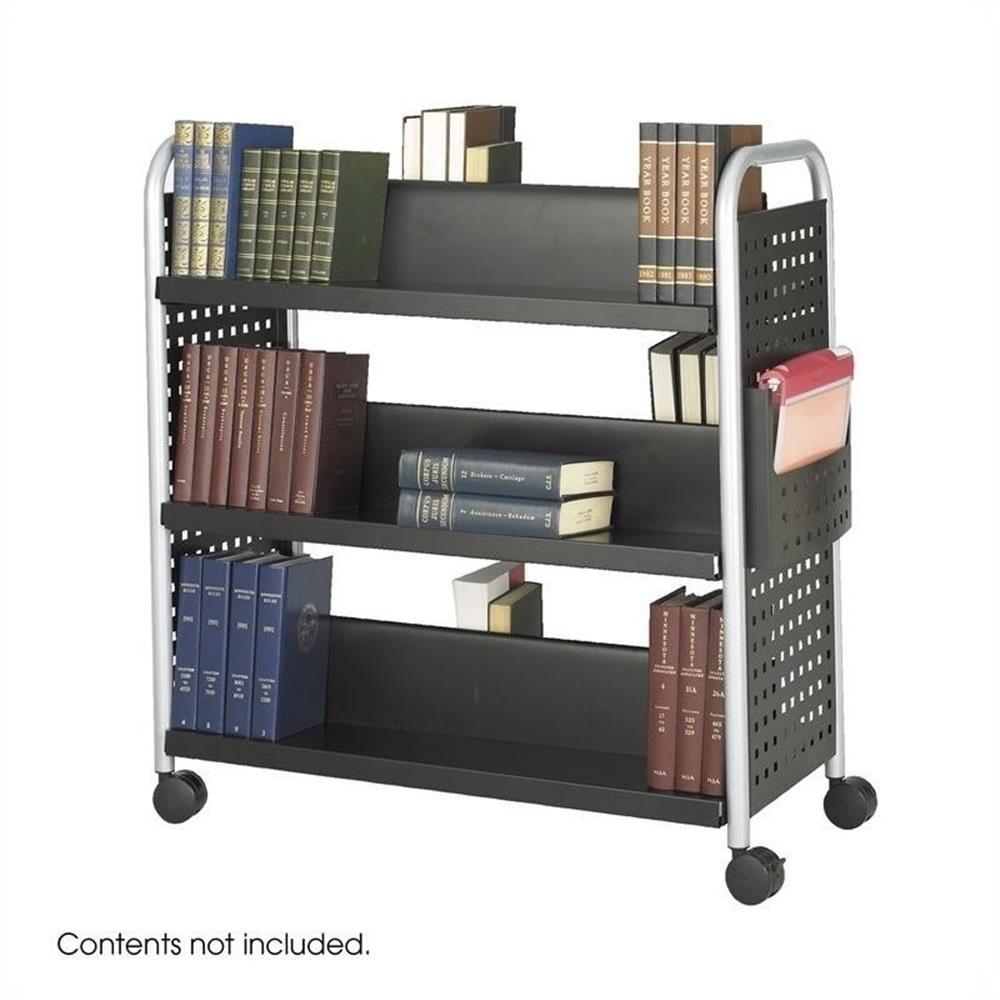 Safco Black Double-Sided Steel Book Cart with 6 Shelves