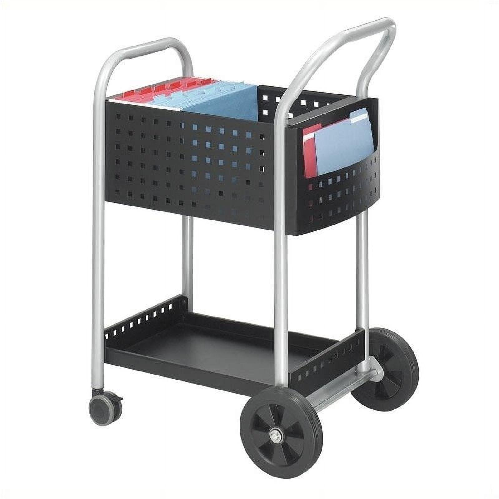 Modern Black Powder-Coated Steel Trolley for 75 Legal Files with Swivel Wheels