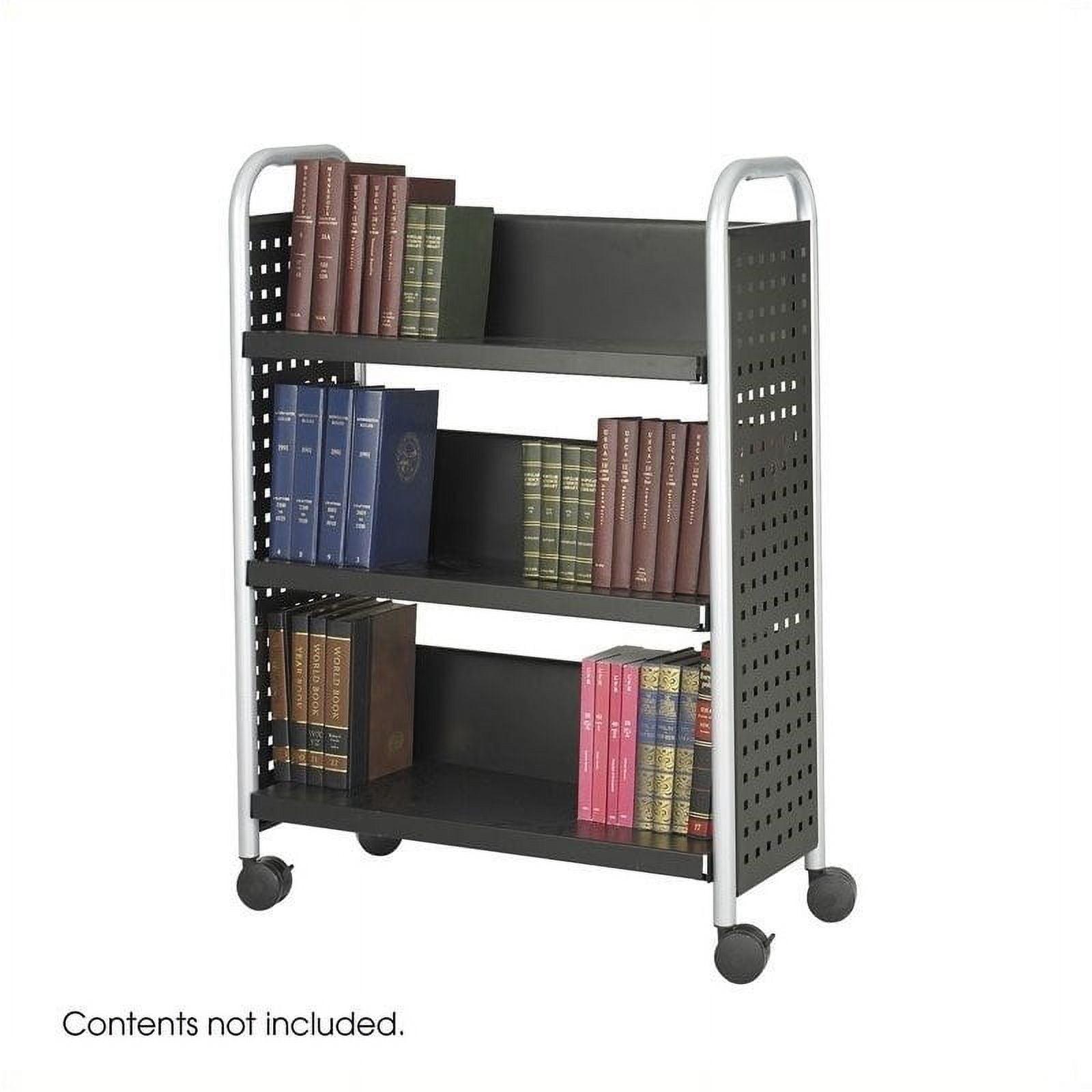 Black Powder-Coated Steel 3-Shelf Book Cart with Lock