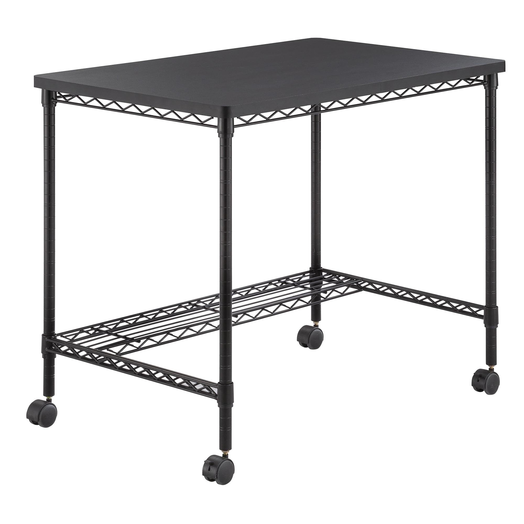 Black Powder-Coated Steel Mobile Workstation with Adjustable Shelf