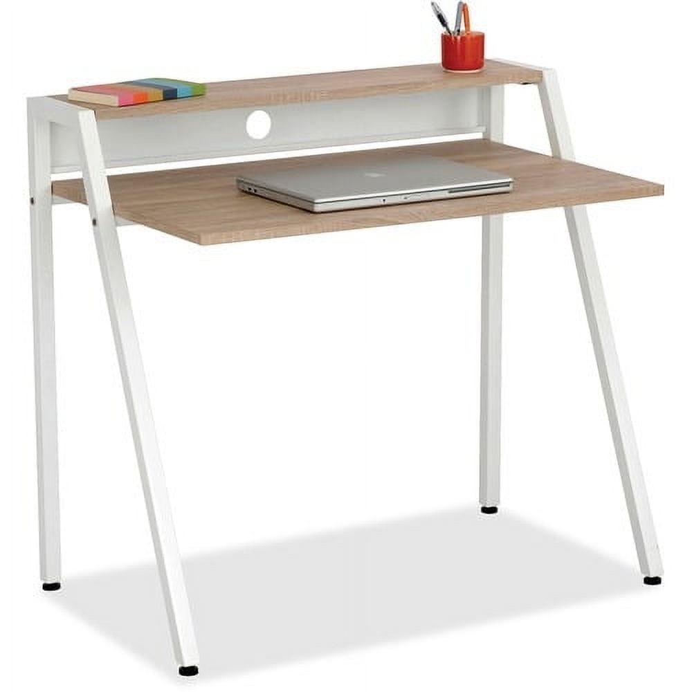 Beech and White Compact Writing Desk with Upper Shelf