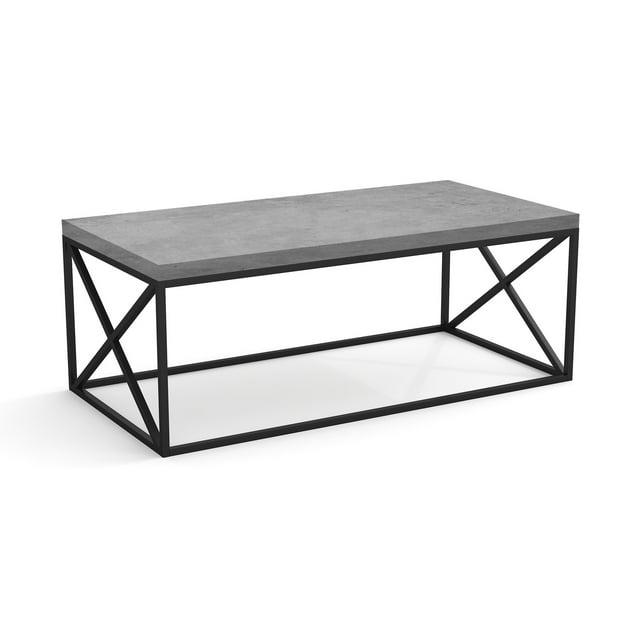 Safdie & Co. 44"L Coffee Table Black Metal in Grey Cement