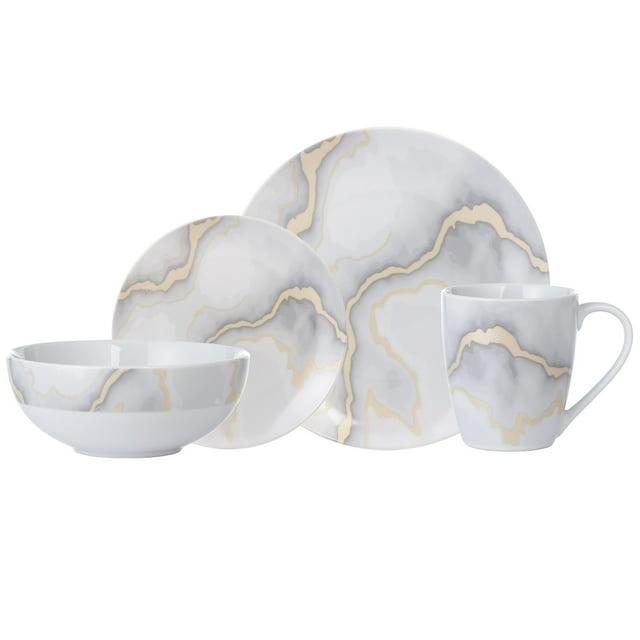 Safdie & Co. Ceramic Dinnerware Set Dishwasher Safe 19 lb. 16-Piece Dish Set, Electric Marble