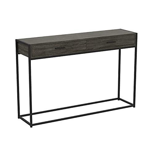 Modern Black Metal and Dark Grey Wood Console Table with Storage