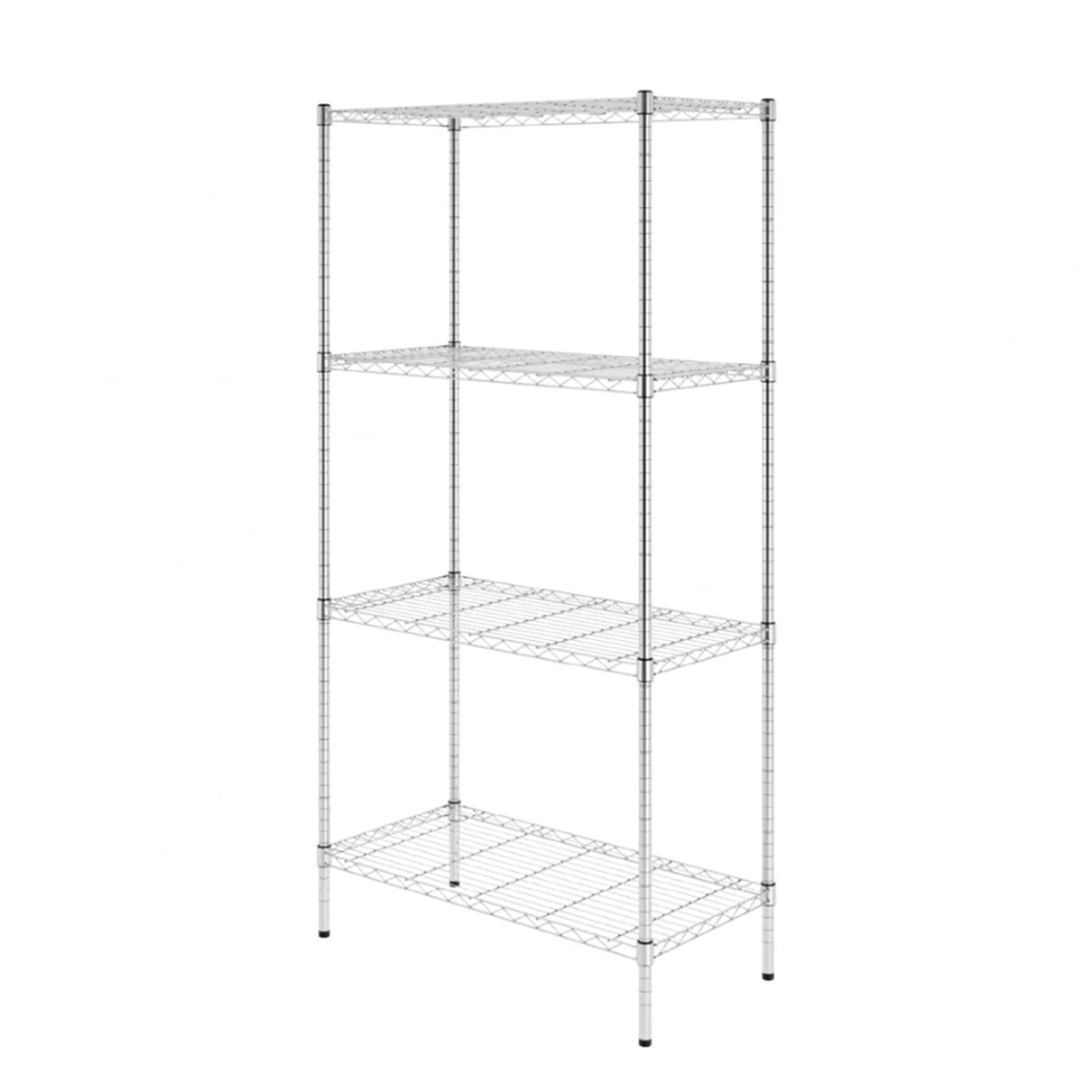 SafeRacks 4 Tier  Steel Wire Shelving Unit with 4 Leveling Feet, Silver