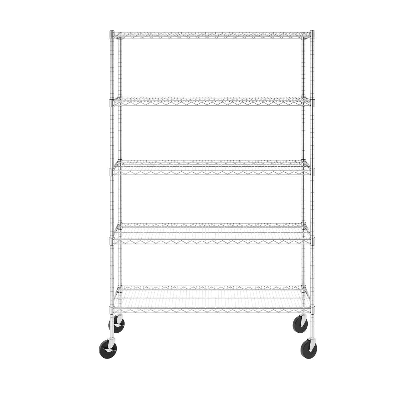 SafeRacks NSF Certified 5-Tier Steel Wire Shelving with Adjustable Shelves and Wheels - 2500 lb Capacity - 48" x 18" x 72"
