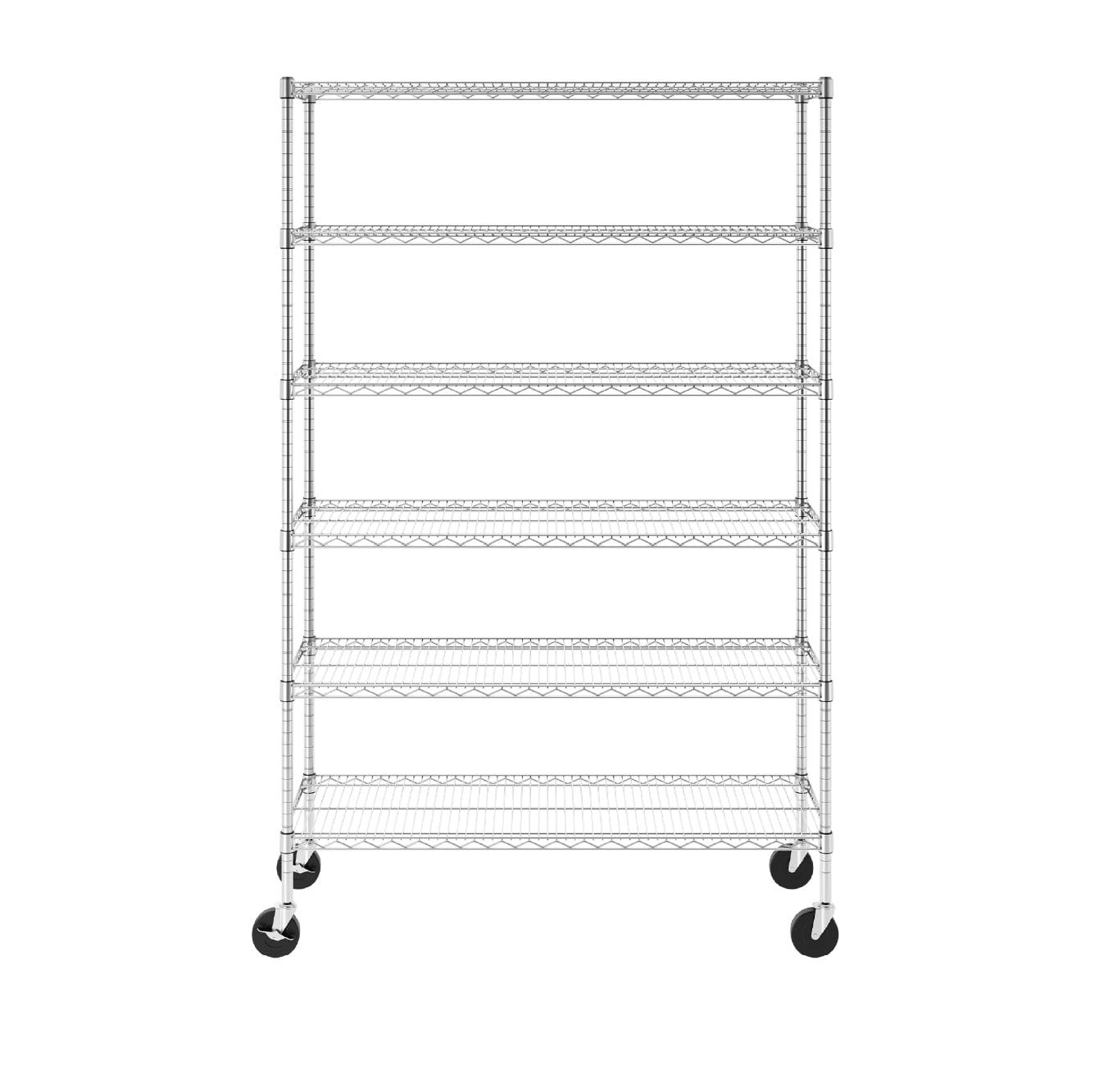 Versatile 6-Tier Zinc-Plated Steel Wire Shelving Unit with Wheels, 48x18x72