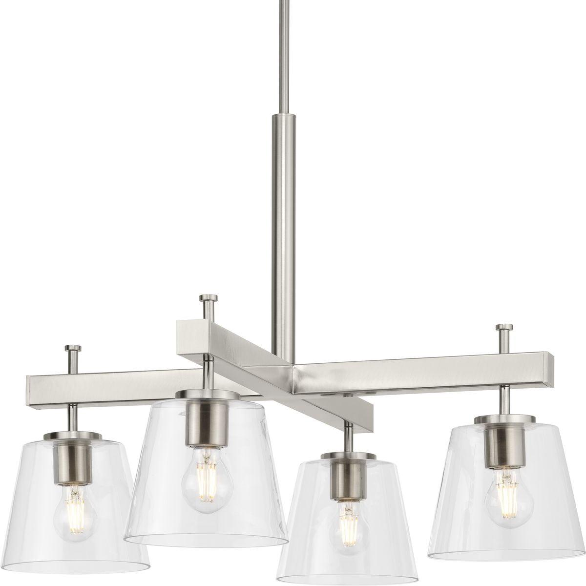 Progress Lighting Saffert 4-Light Chandelier, Brushed Nickel, Clear Glass Shades