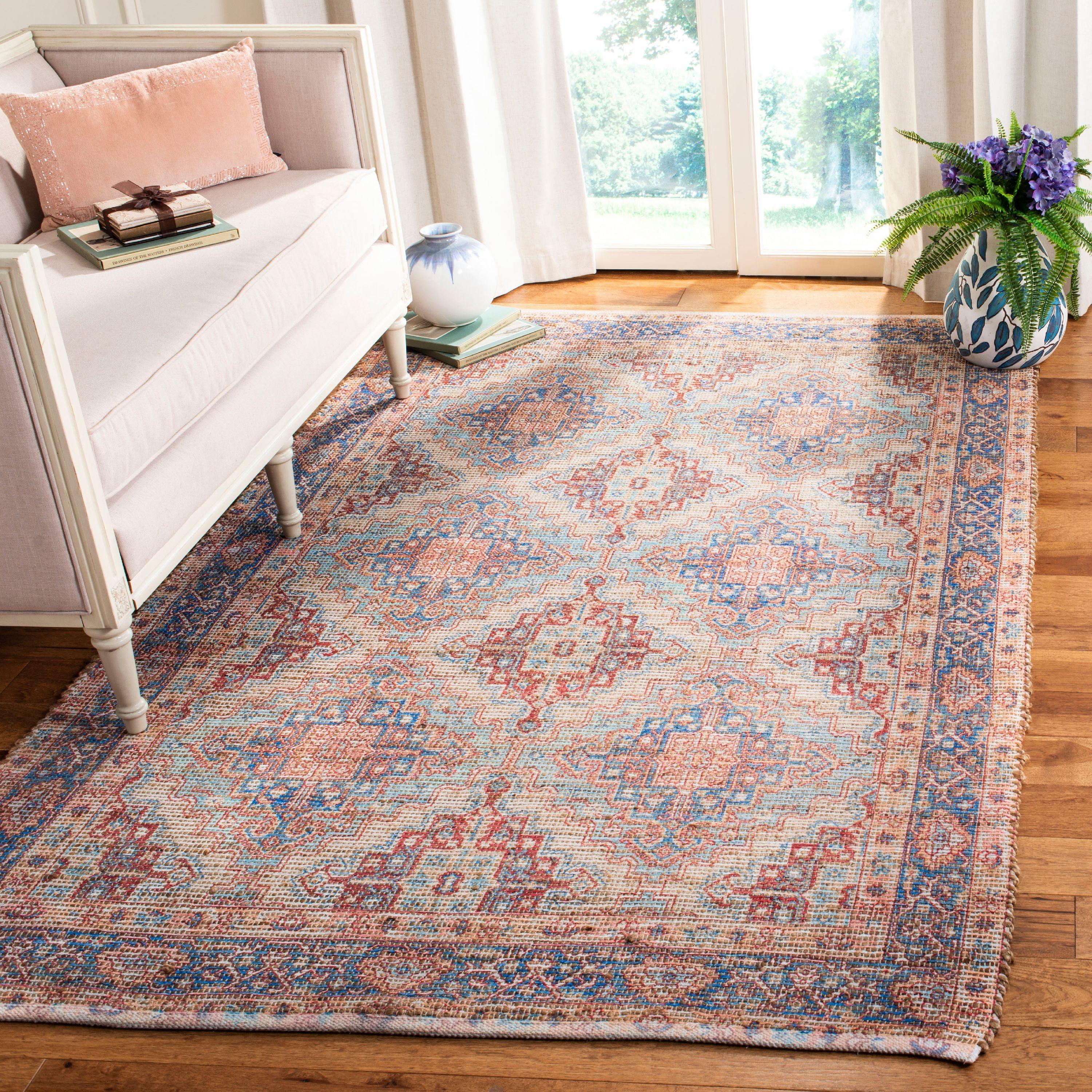 Saffron SFN510 Hand Loomed Area Rug - Blue/Rust - 5'x8' - Safavieh.