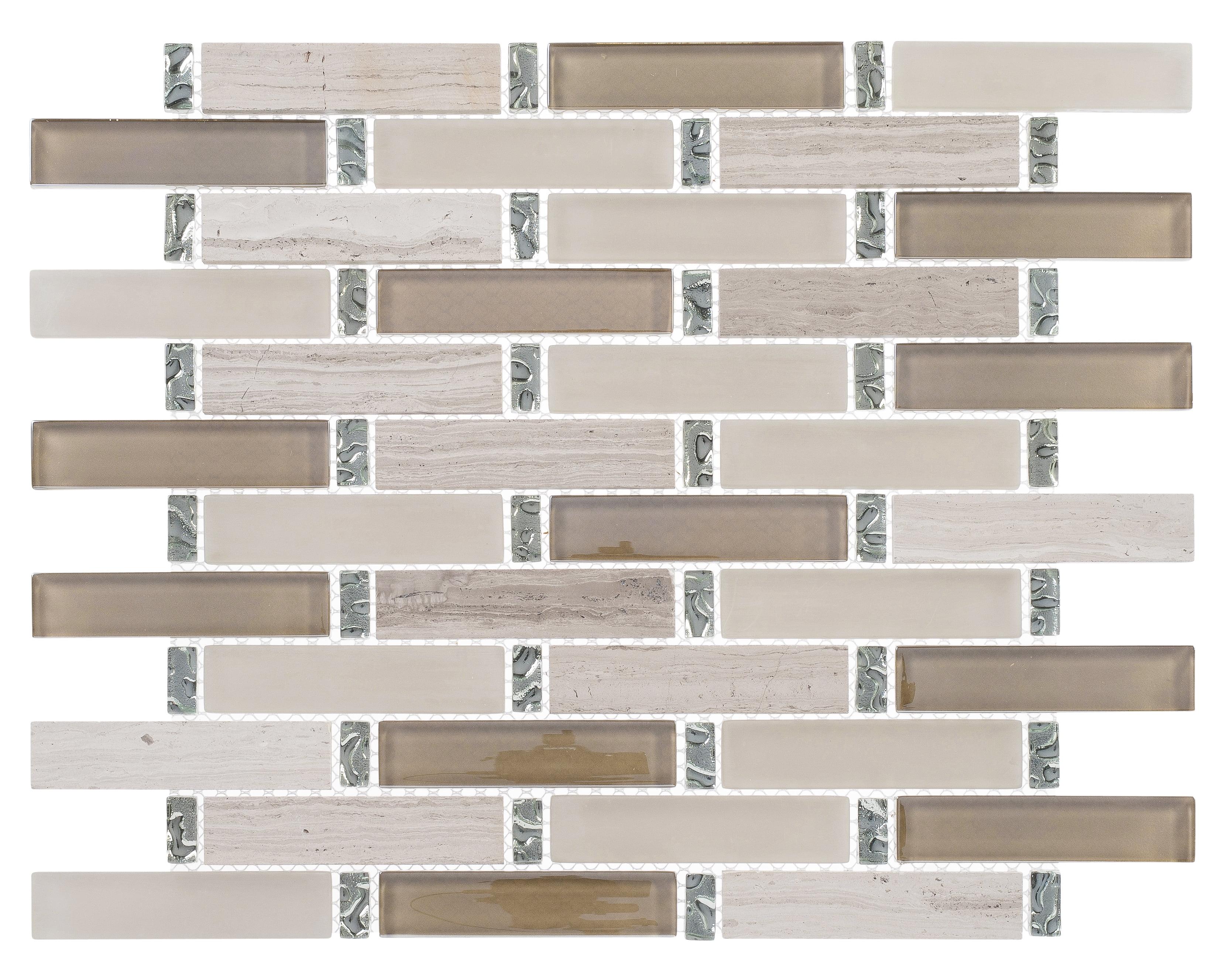 Saga 1" Glass and Marble Brick Joint Mosaic Kitchen Backsplash, Bathroom, Shower, Pool, Wall and Floor Tile