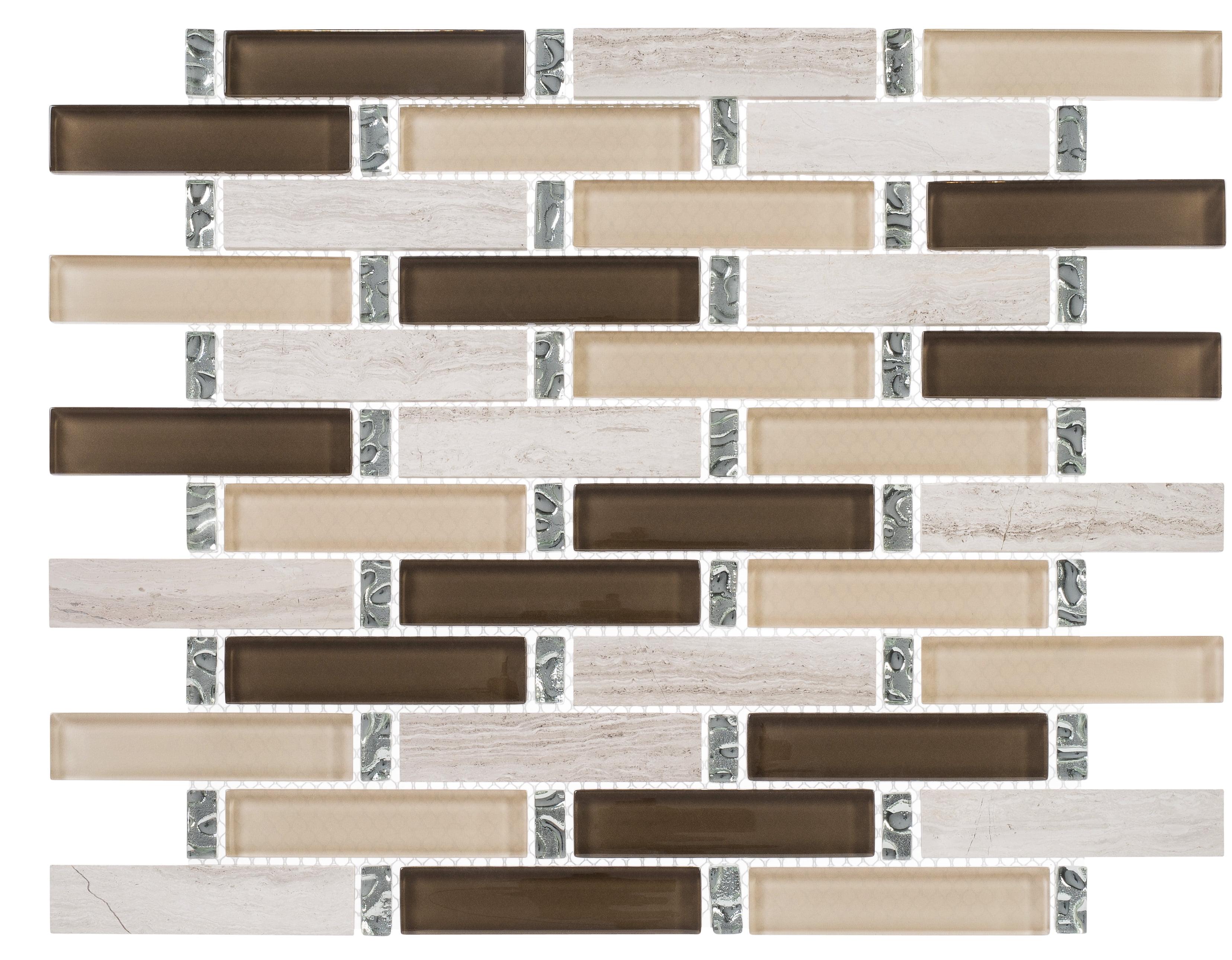 Andova Saga 1" Glass and Marble Brick Joint Mosaic Kitchen Backsplash, Bathroom, Shower, Pool, Wall and Floor Tile