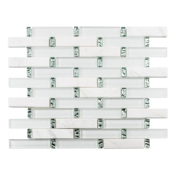 Saga 1" Glass and Marble Brick Joint Mosaic Kitchen Backsplash, Bathroom, Shower, Pool, Wall and Floor Tile