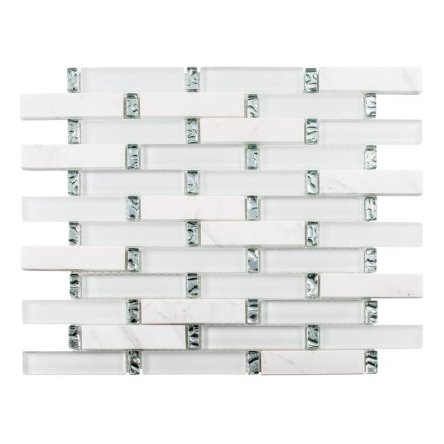 Saga 1" Glass and Marble Brick Joint Mosaic Kitchen Backsplash, Bathroom, Shower, Pool, Wall and Floor Tile