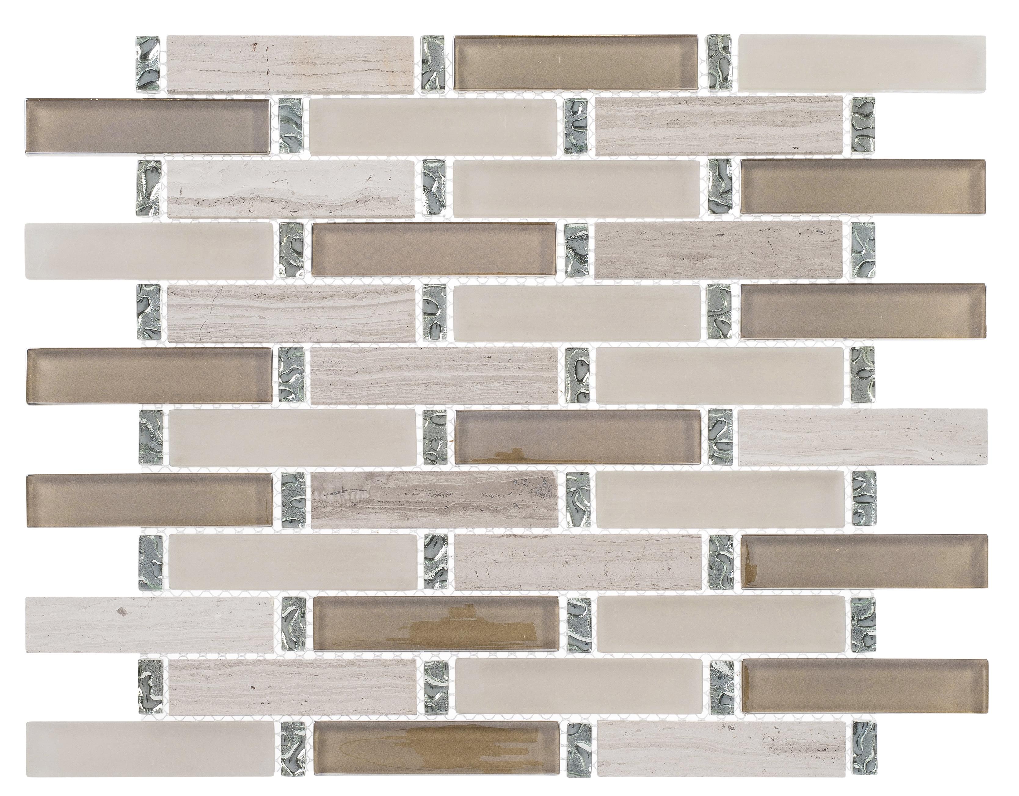 Andova Saga 1" Glass and Marble Brick Joint Mosaic Kitchen Backsplash, Bathroom, Shower, Pool, Wall and Floor Tile