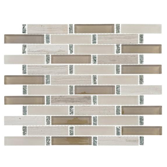 Andova Saga 1" Glass and Marble Brick Joint Mosaic Kitchen Backsplash, Bathroom, Shower, Pool, Wall and Floor Tile