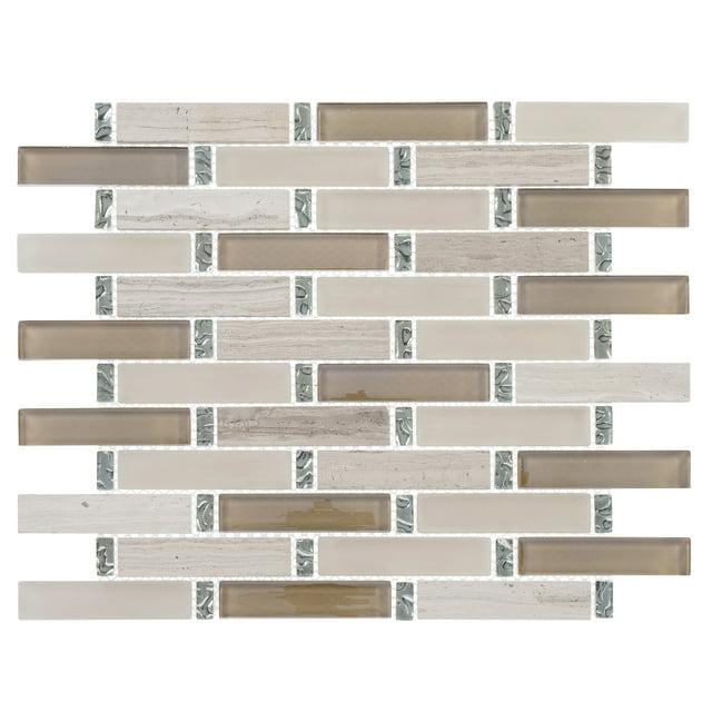 Andova Saga 1" Glass and Marble Brick Joint Mosaic Kitchen Backsplash, Bathroom, Shower, Pool, Wall and Floor Tile