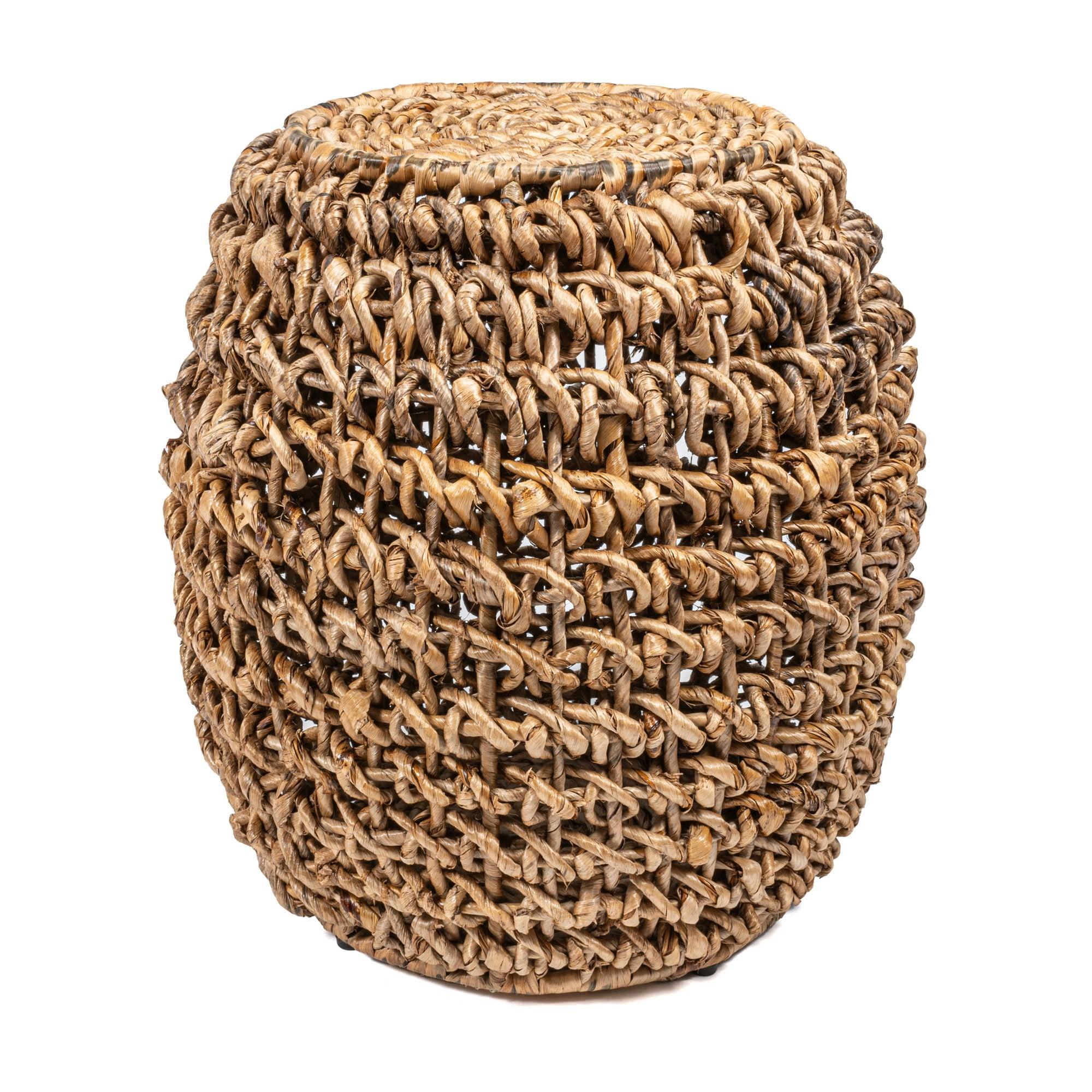 Sage 21" Rustic Bohemian Barrel-Style Abaca/Iron Handwoven Stool - JONATHAN Y