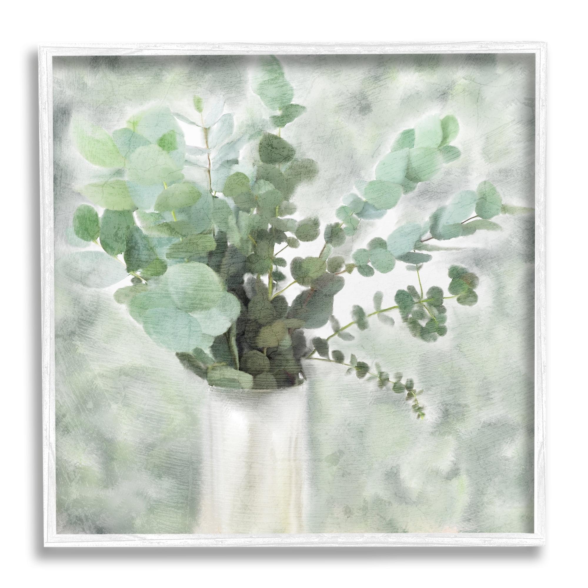 Sage Green Painterly Eucalyptus In White Vase Botanical & Floral Framed Art Print Wall Art, 17x17
