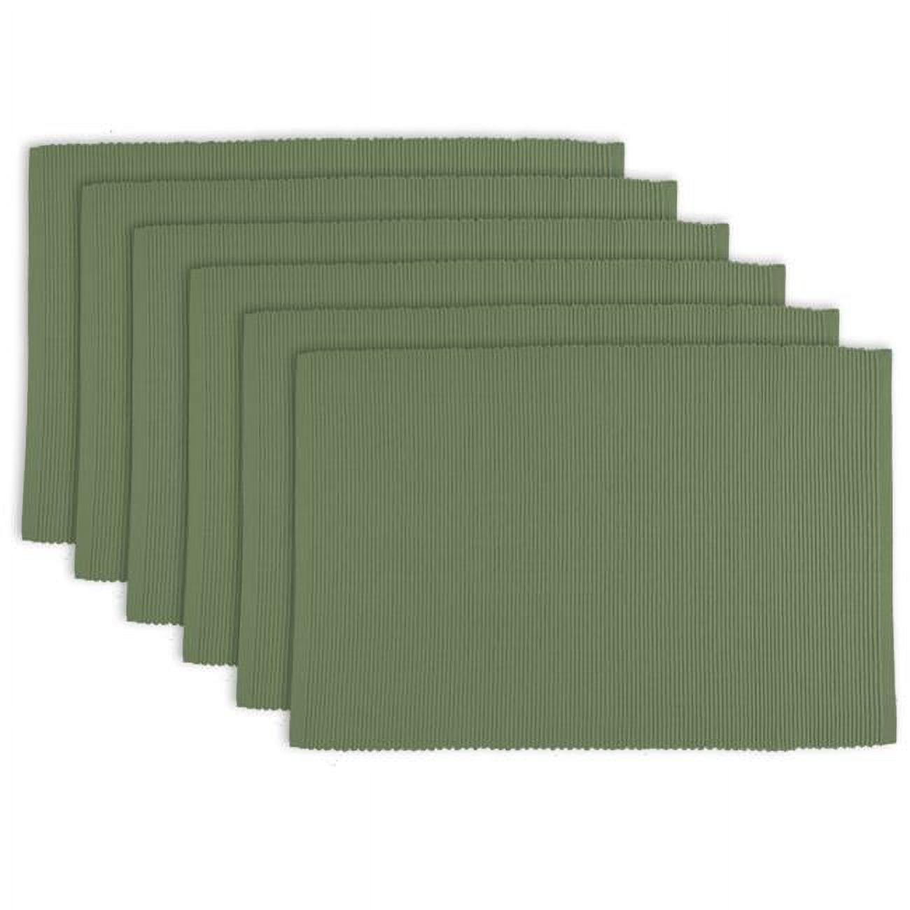 Sage Green Ribbed Cotton Kitchen Placemats, Set of 6, 19" x 13"