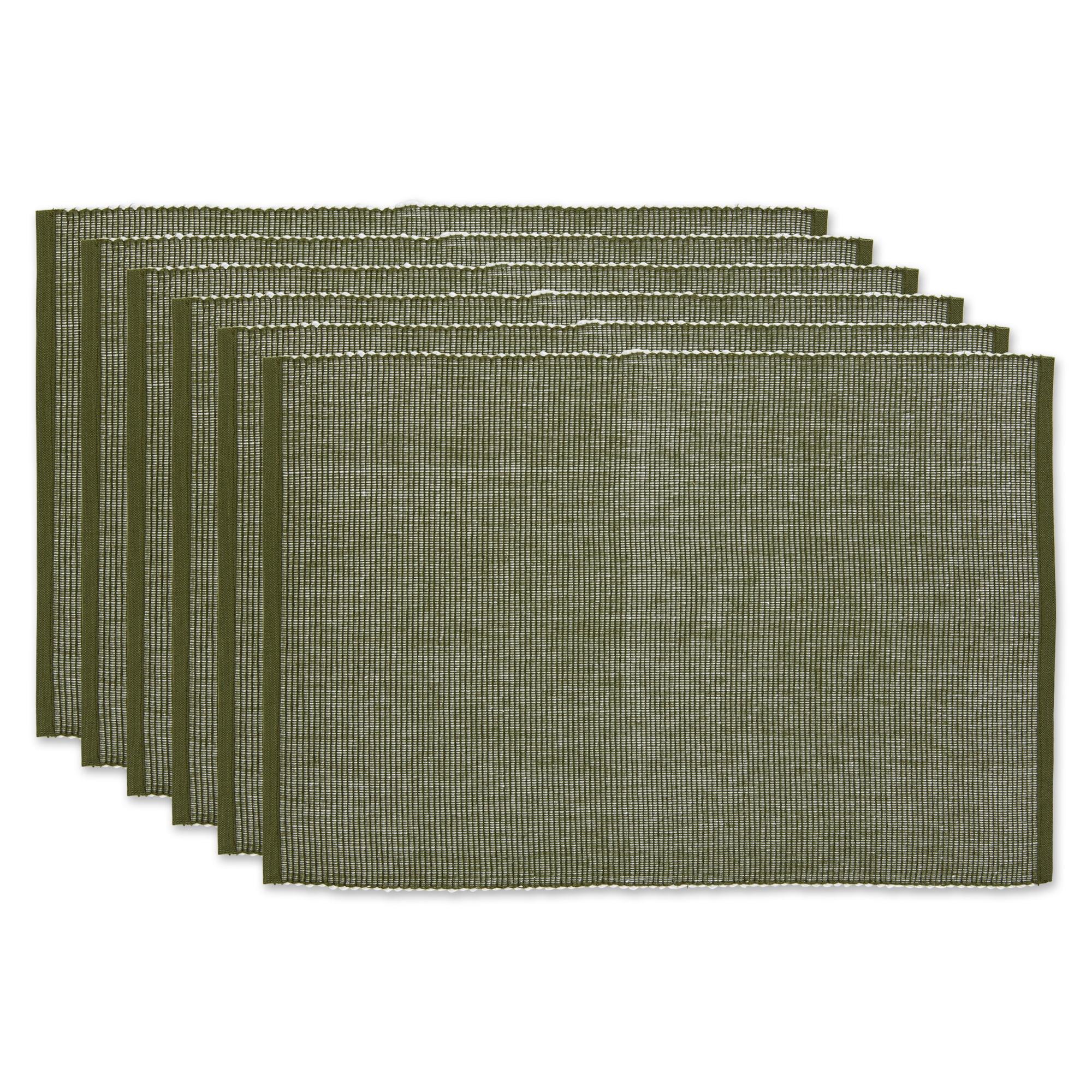 Sage and White Ribbed Cotton Placemats, Set of 6