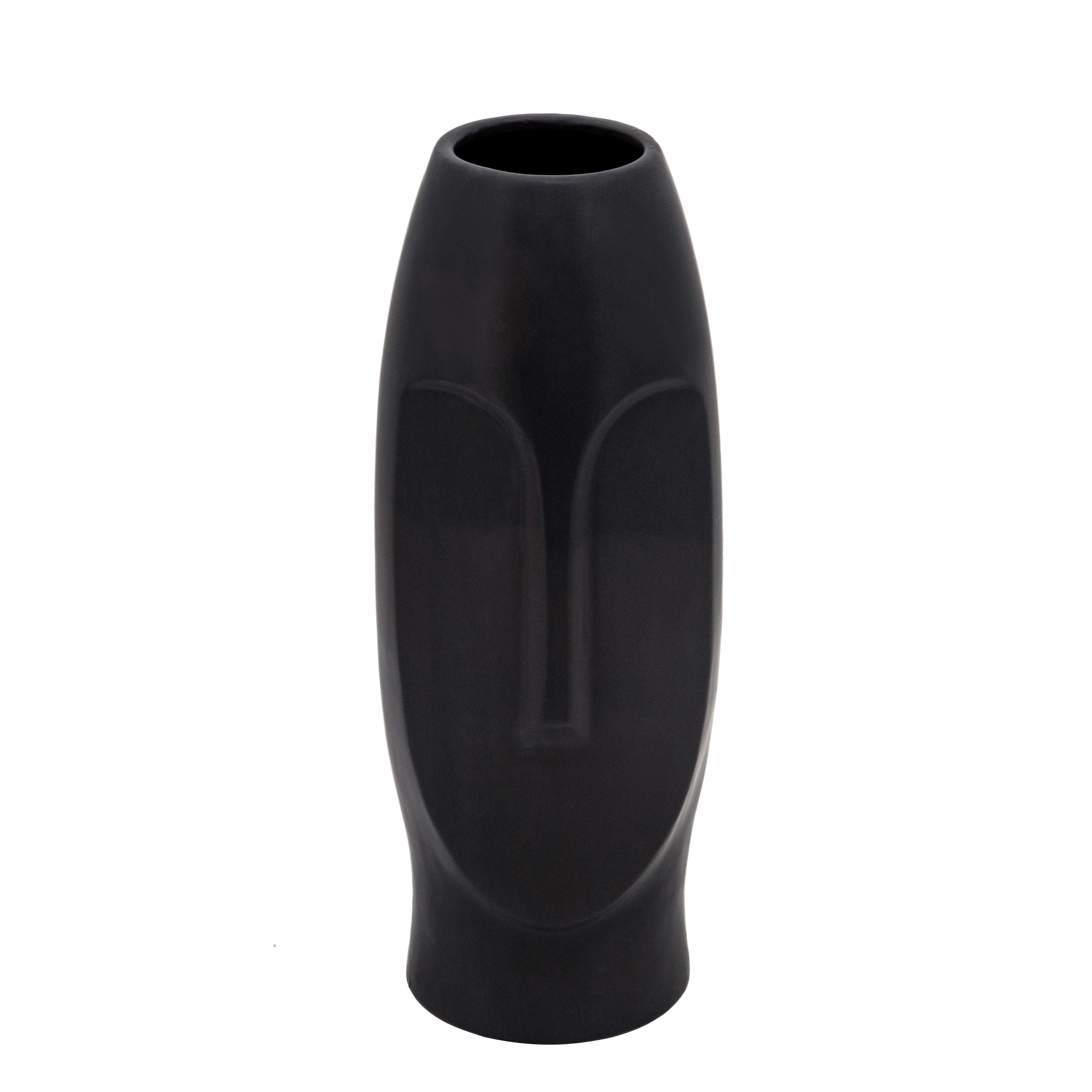 Sagebrook Home 14" Ceramic Face Vase - Ceramic Table Decor, Rustic Decorative Centerpiece For Home, Wedding, Office Decor - Black Vase Decor