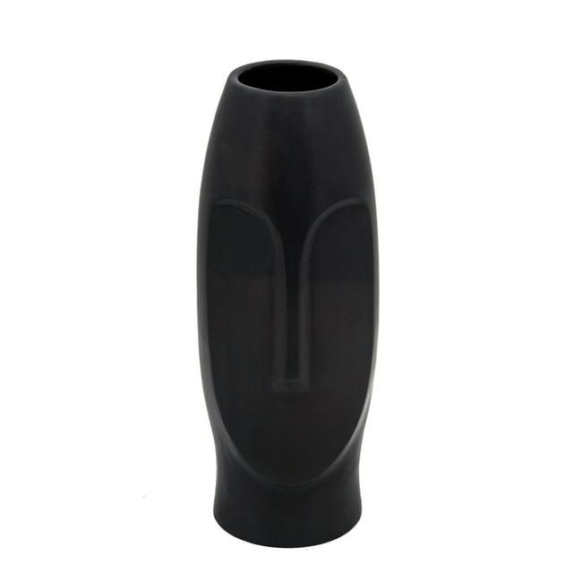 Sagebrook Home 14" Ceramic Face Vase - Ceramic Table Decor, Rustic Decorative Centerpiece For Home, Wedding, Office Decor - Black Vase Decor
