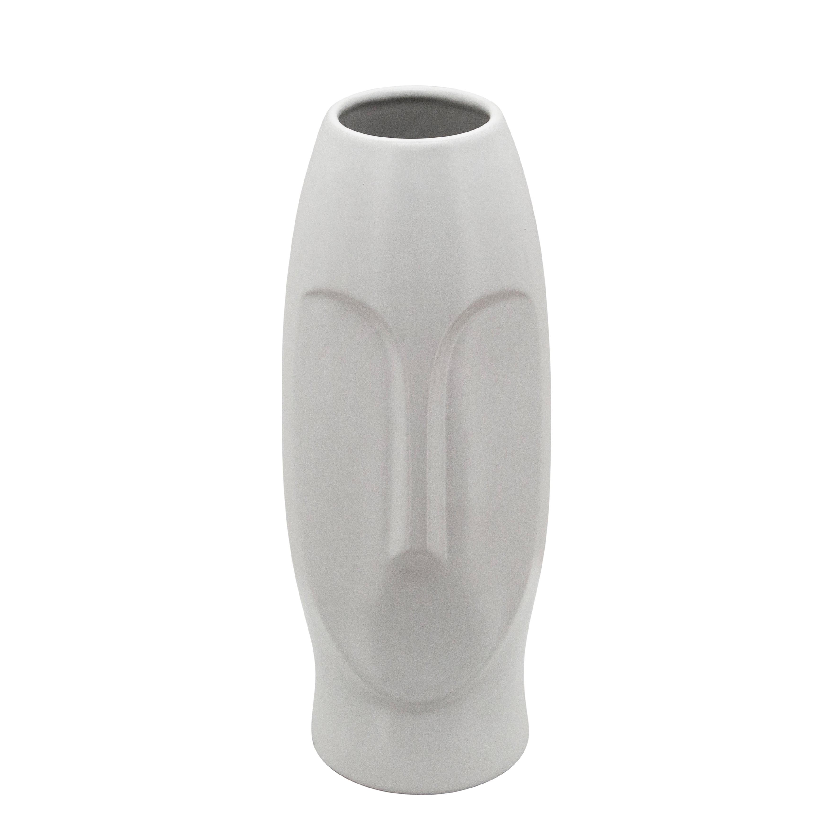 White Ceramic 14" Face Design Table Vase