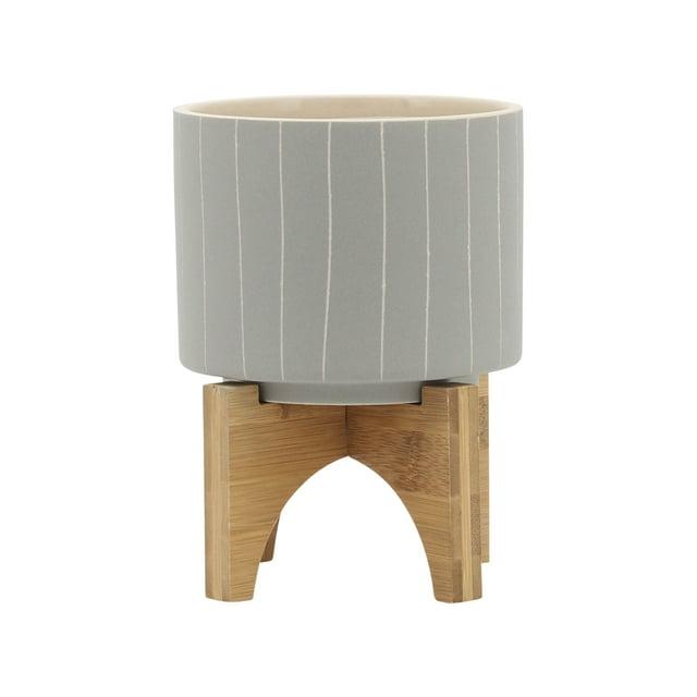 Sagebrook Home 5" Stripes Planter With Stand, Tan