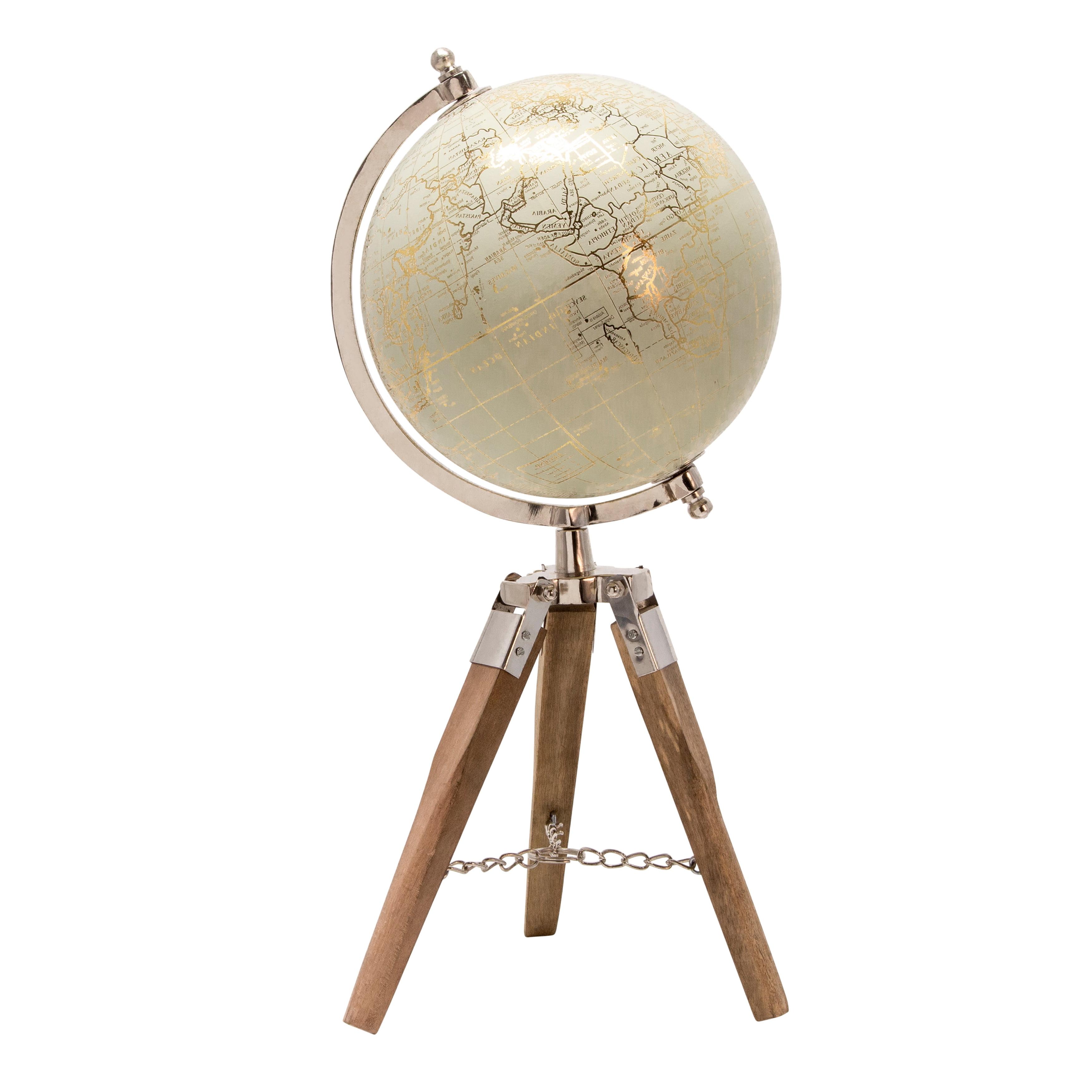 Elegant 8" Globe on Wooden Tripod with Aluminum Accents