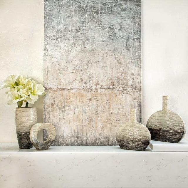 Sagebrook Home 7.9" Cut-Out Sculpture - Creative Abstract Gray and Ivory Ceramic Statue For Home or Office Decor - Decorative Table Accent