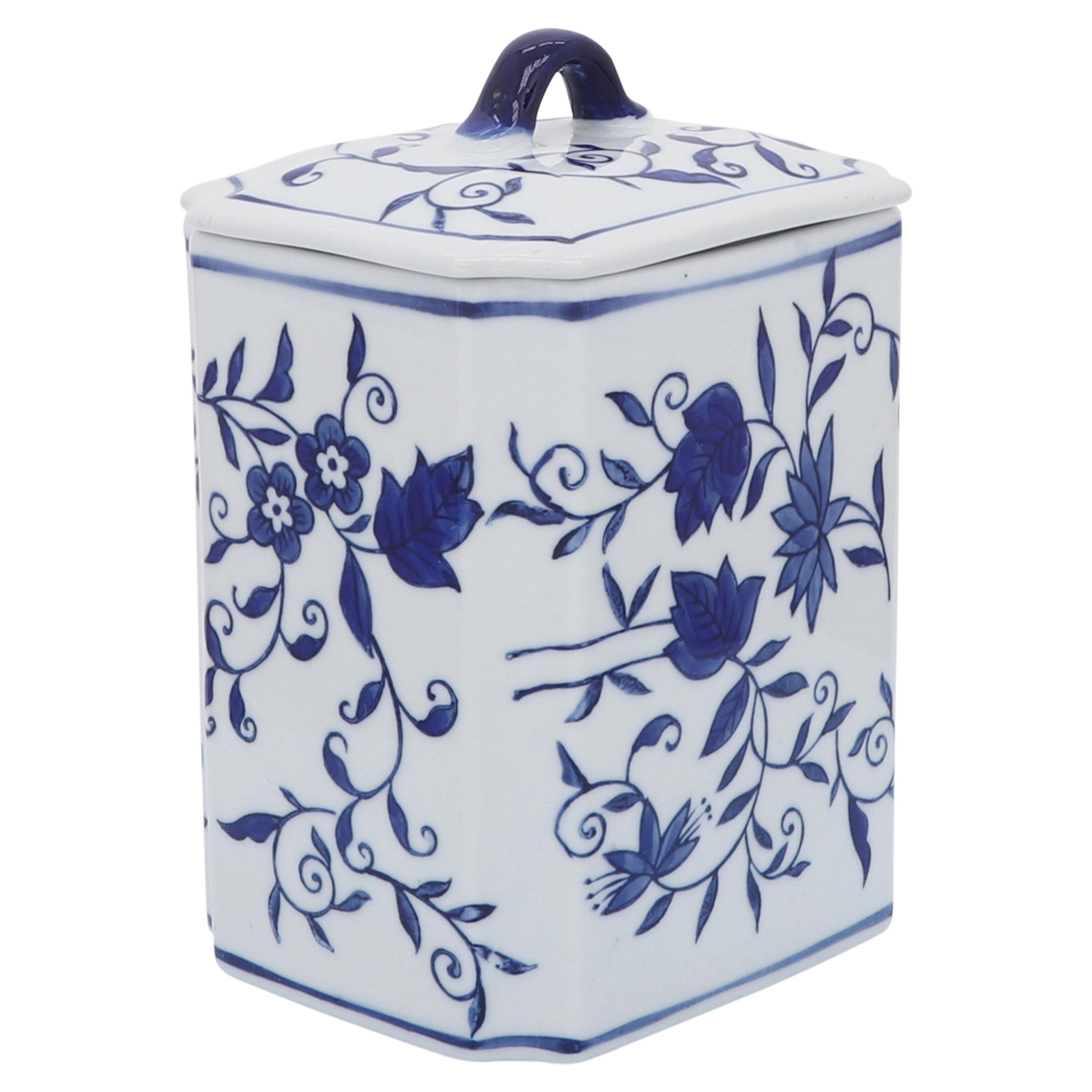 Blue 8-inch Ceramic Decorative Box Jar with Lid