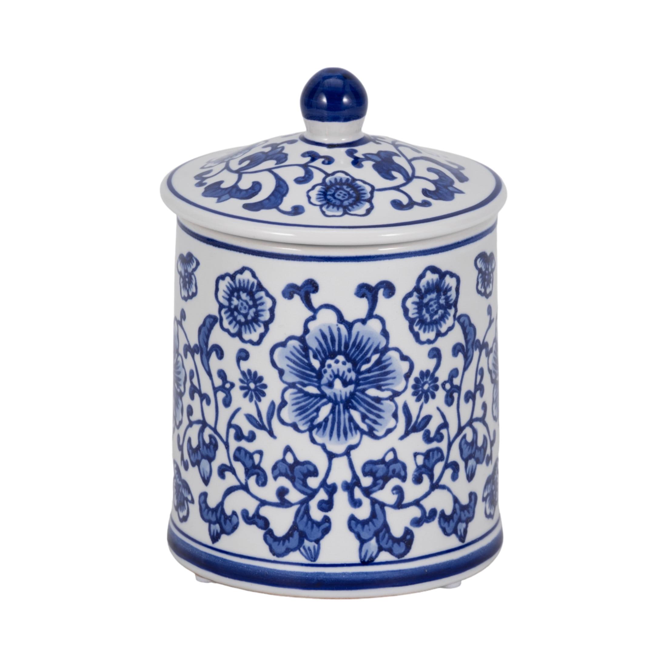 Blue and White Ceramic Floral Scented Soy Jar Candle