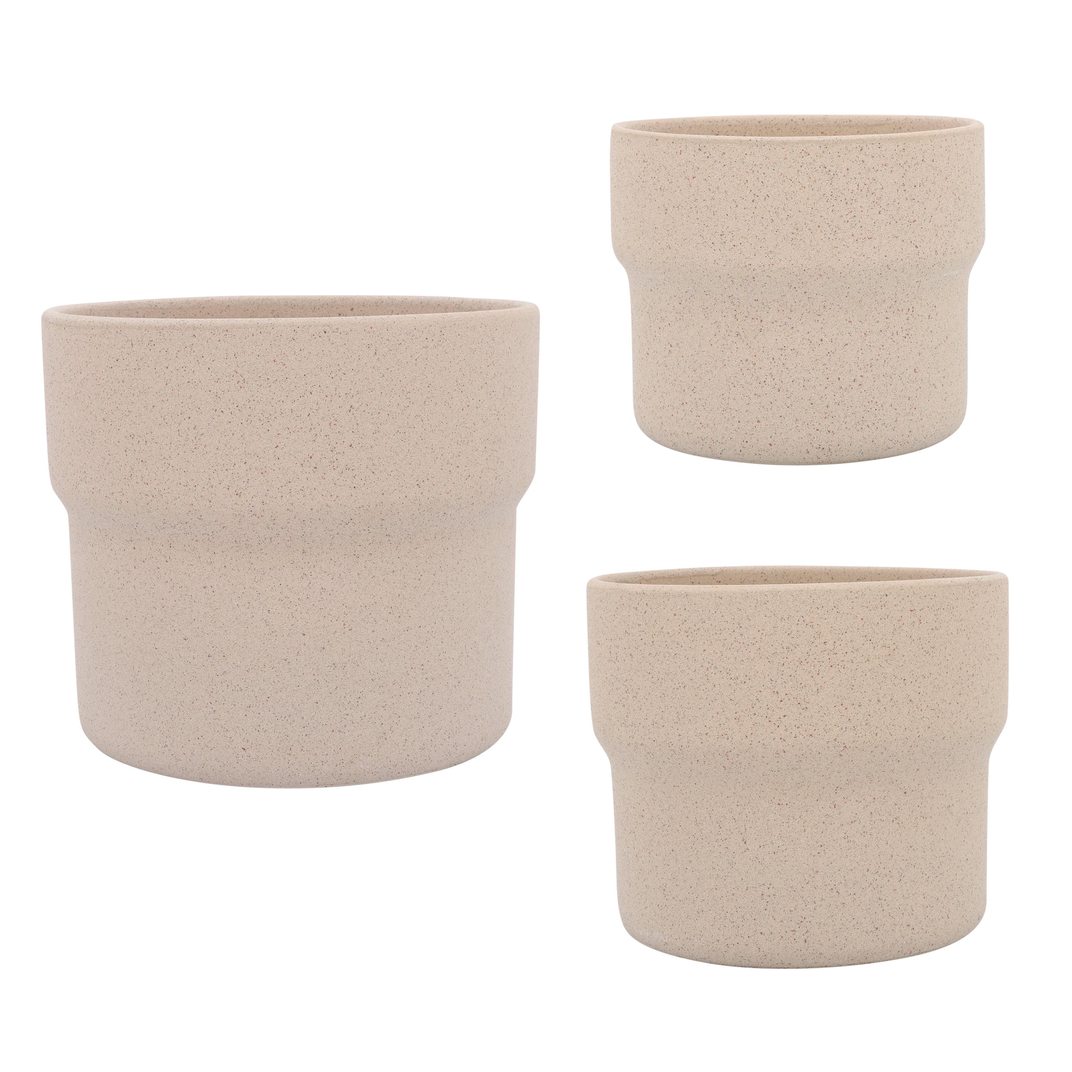 Sagebrook Home Mushroom Planters, Set of Three, 6"Hx7" Diameter, 7"Hx9" Diameter, 9"Hx10" Diameter, Tan Ceramic Finish, Lightweight Design Perfect