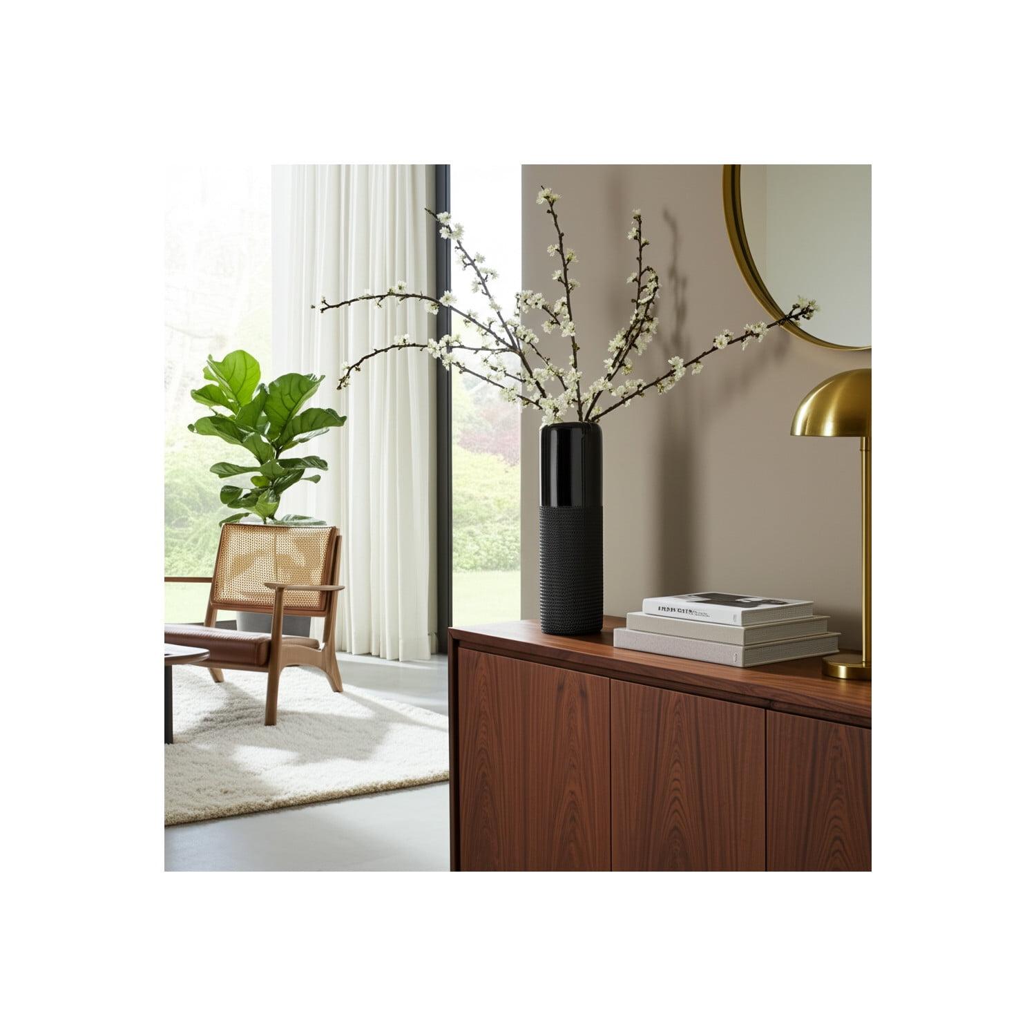 Sagebrook Home 18" Ceramic Vase - Contemporary Grooved Design Black Vase - Decorative Table Accent for Home or Office - Display Beautiful Floral