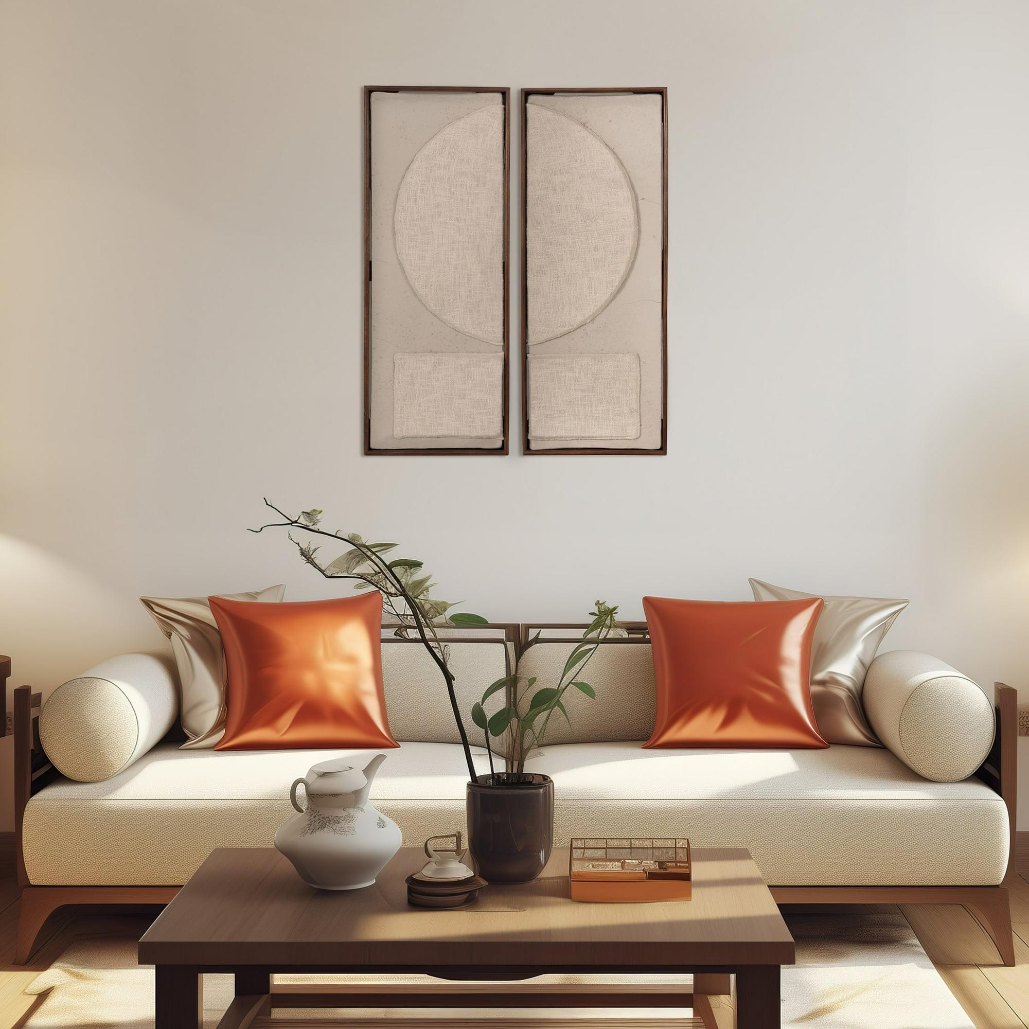 SAGEBROOK HOME (Set of 2) Ecomix Fabric Wall Decors Cream: Contemporary Style, Horizontal Orientation, Abstract Art