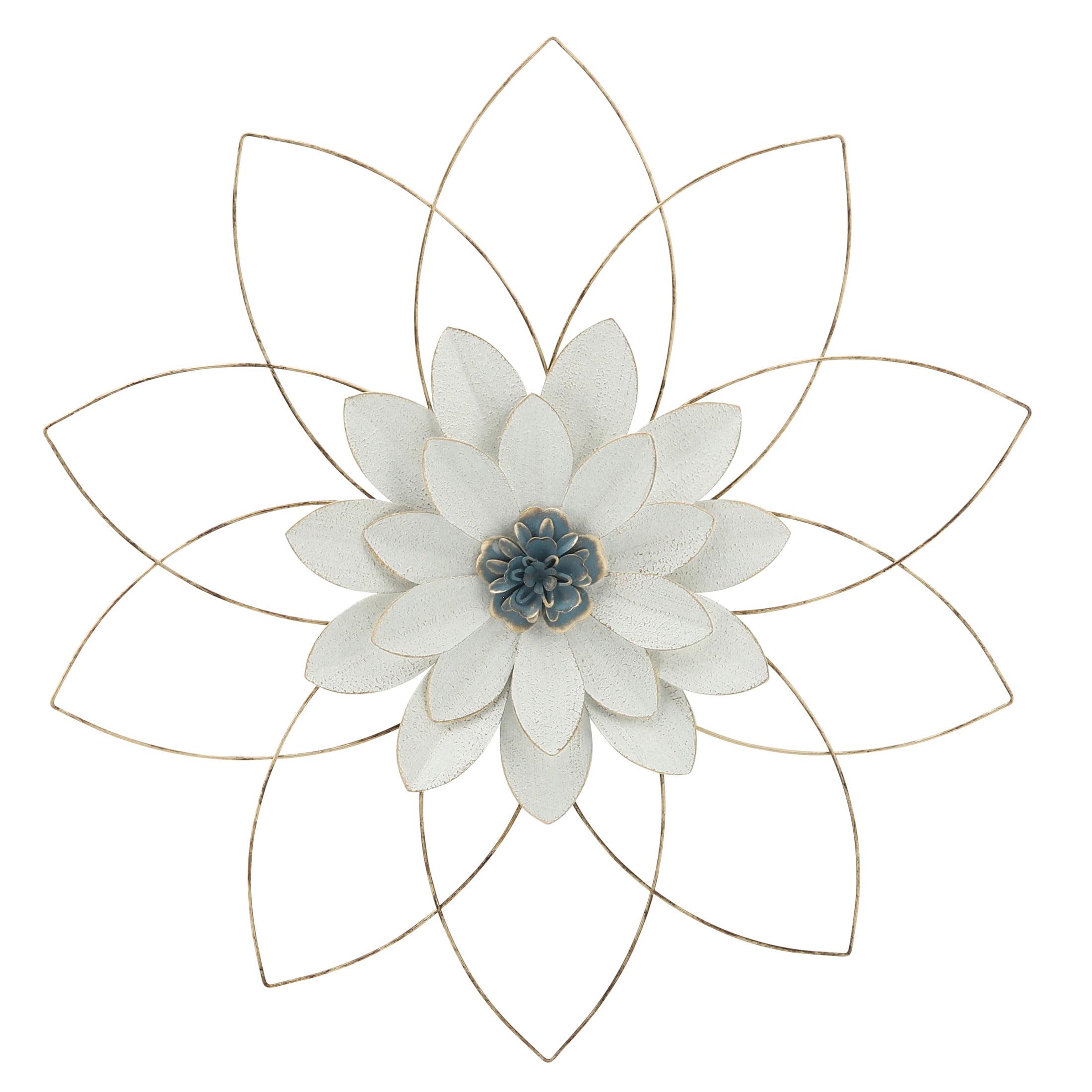 SAGEBROOK HOME 25" Metal Wall Flower White/Blue: Contemporary Iron Art, Abstract Summer Decor, Spot Clean