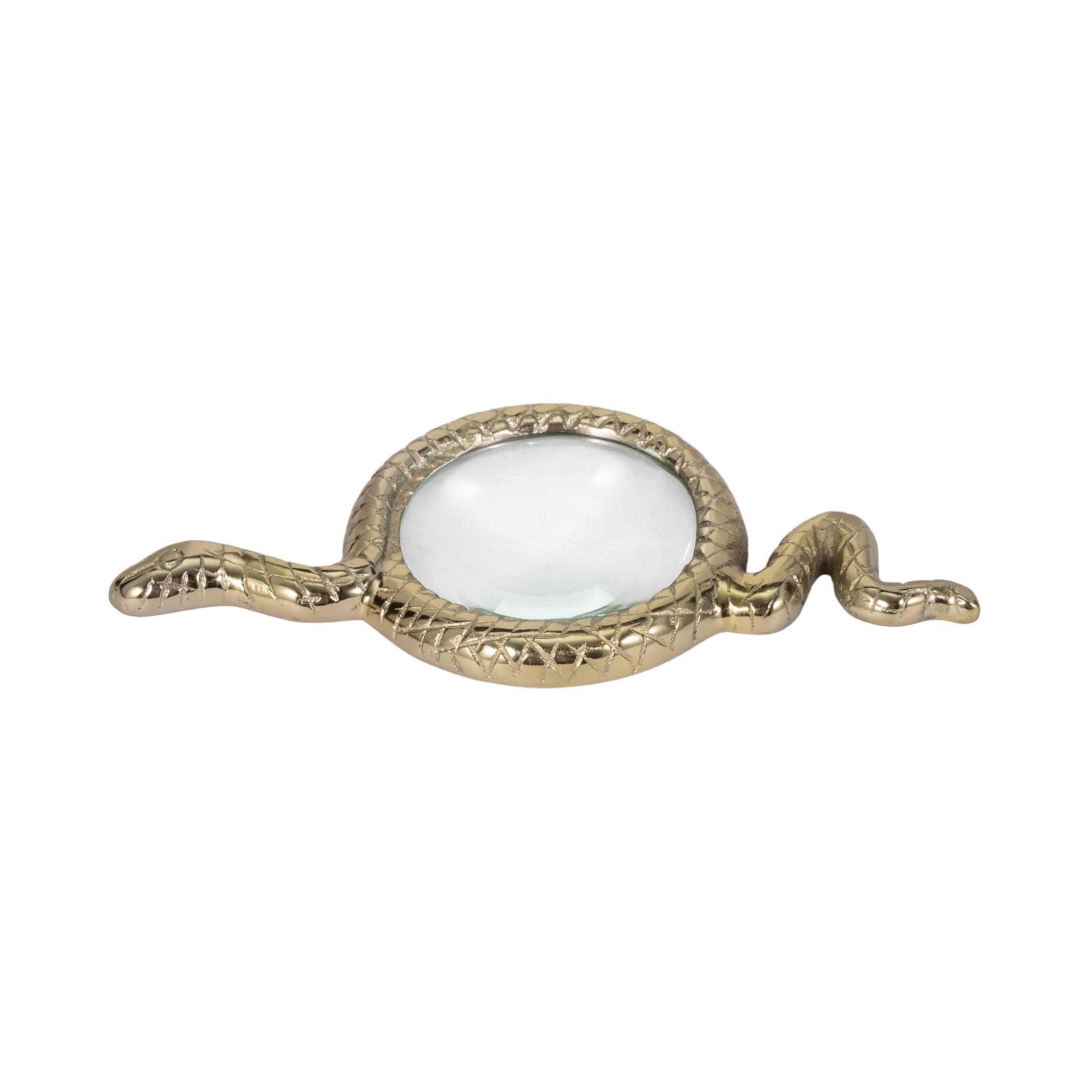 Sagebrook Home Elegant 9" Gold Snake Magnifying Glass, Crafted from Premium Aluminum and Glass, Decorative Object