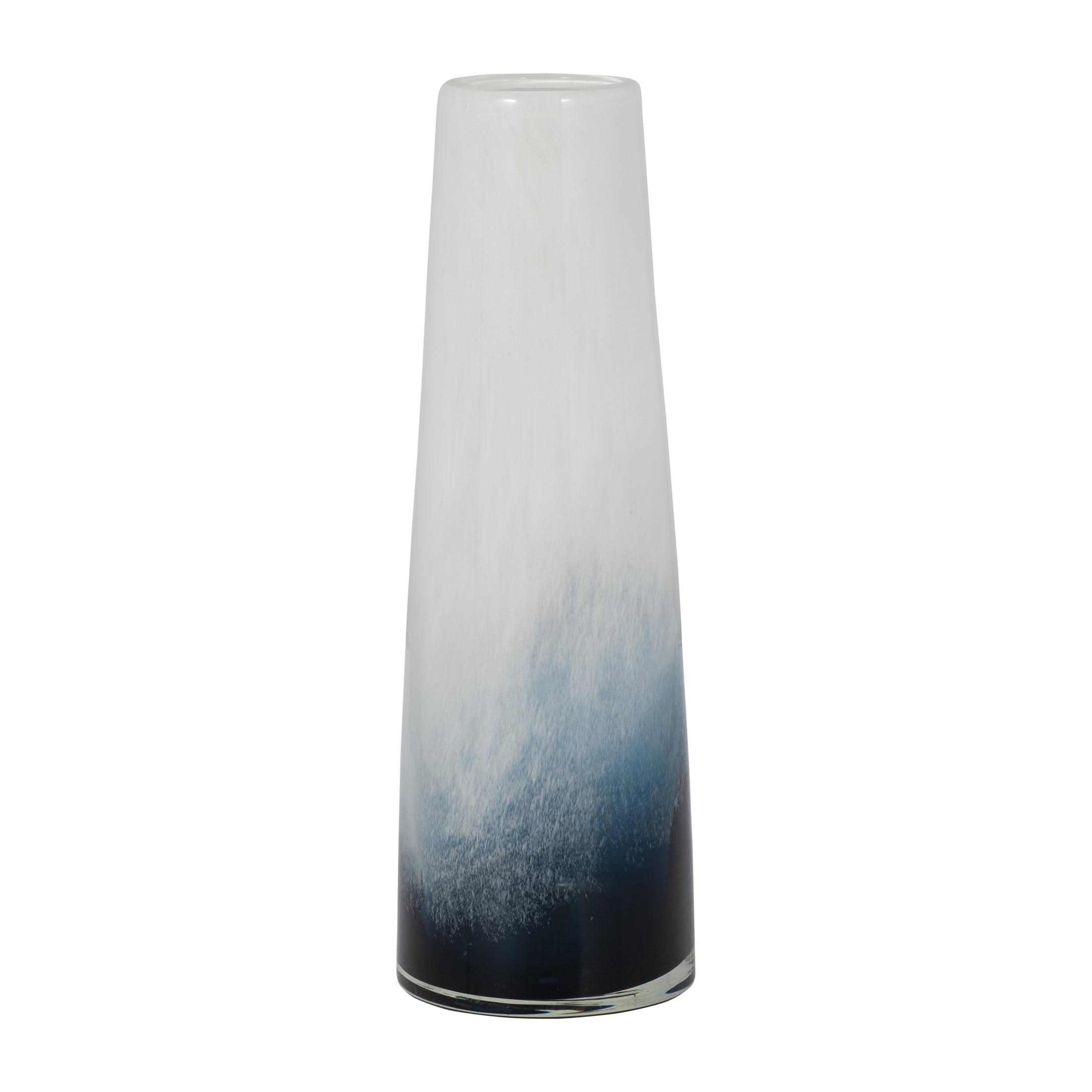 Blue and White Ombre Glass Cylinder Vase, 15"