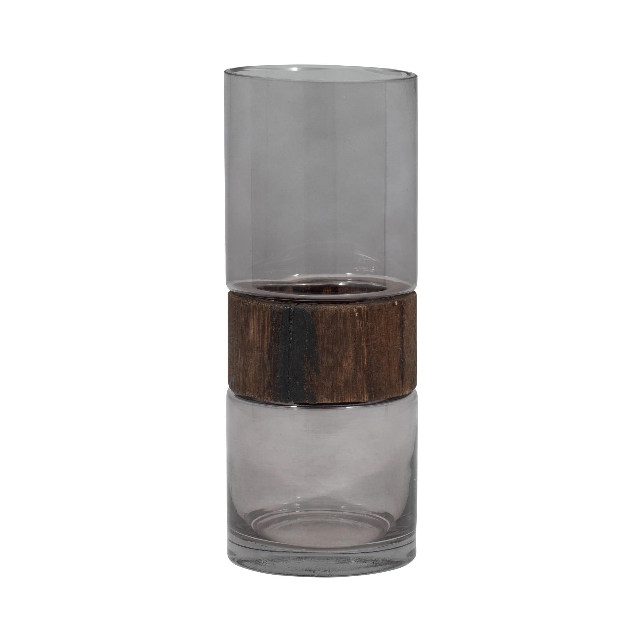 Glass Clear Solid Cylinder Vase with Wood Band