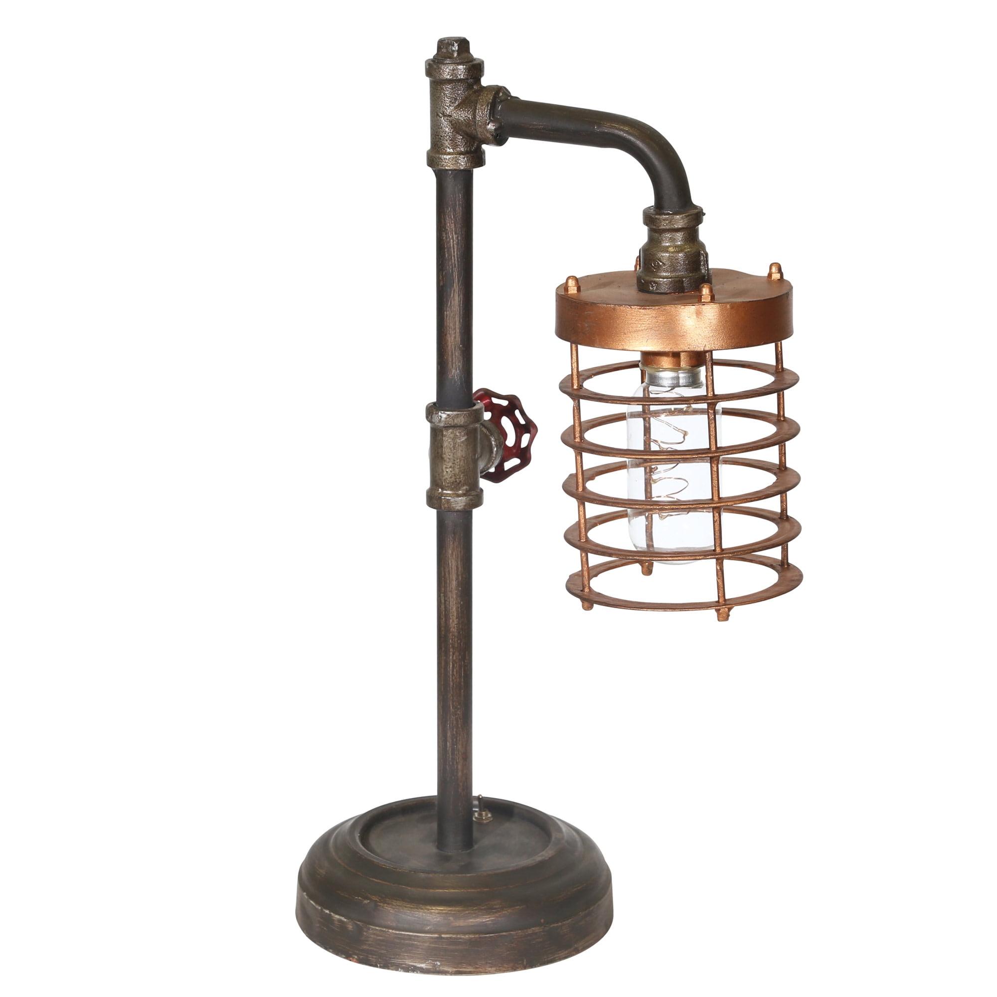Sagebrook Home Industrial Style Metal Pipe Table Lamp, Bulb Included, Battery Operated, Black and Copper, 17.75"H