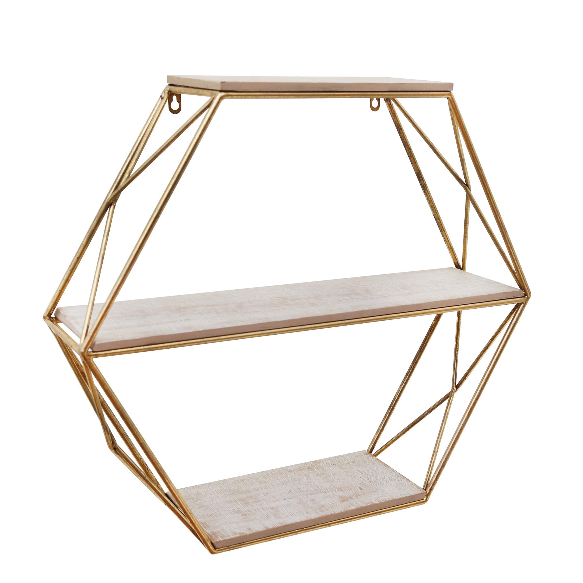 Gold Hexagon 3-Tier Floating Wall Shelf