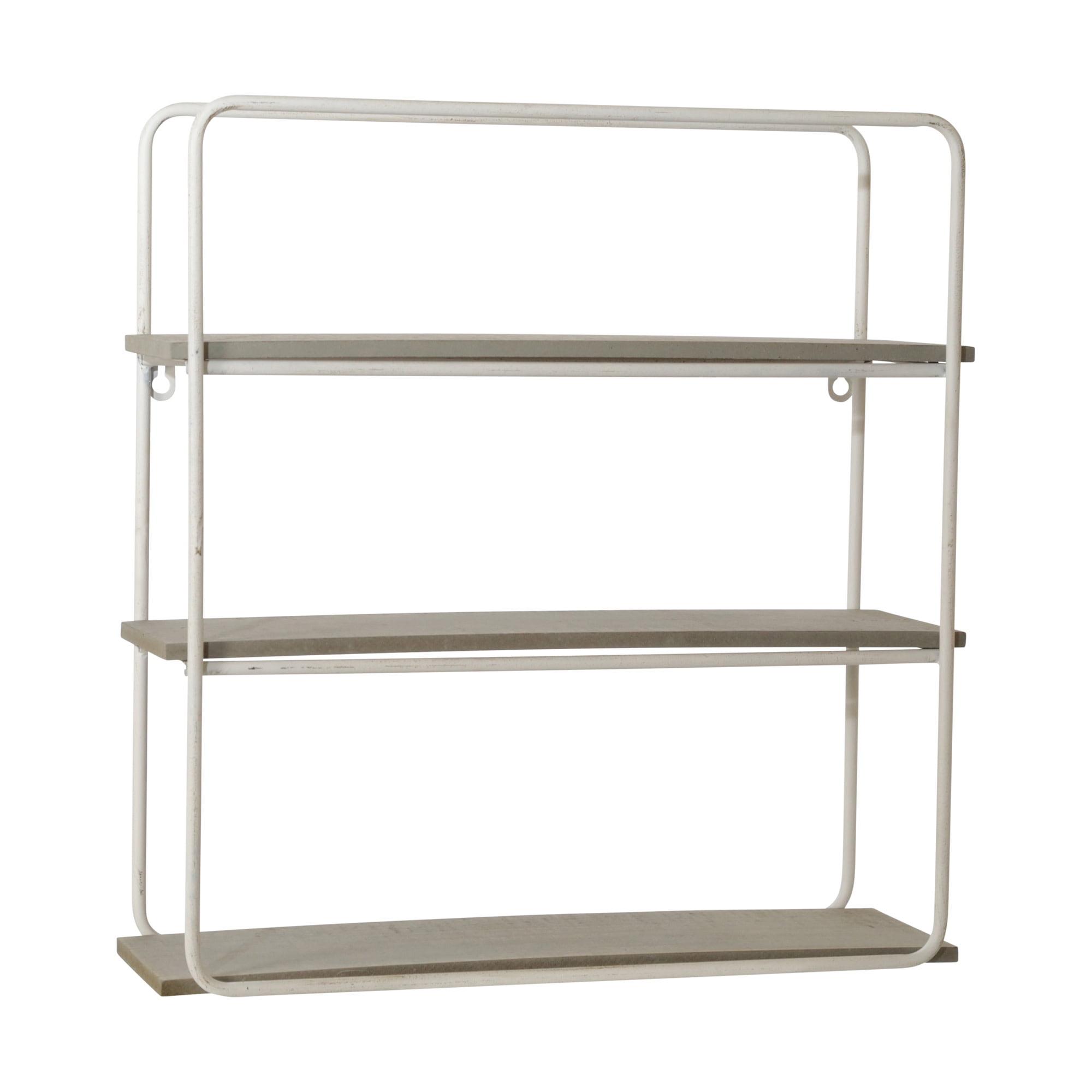 Gray and White Floating Wood Wall Shelf with 3 Tiers