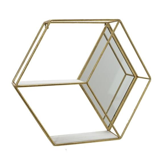 Sagebrook Home Metal/wood 20" Hexagon Mirrored Wall Shelf, Gold