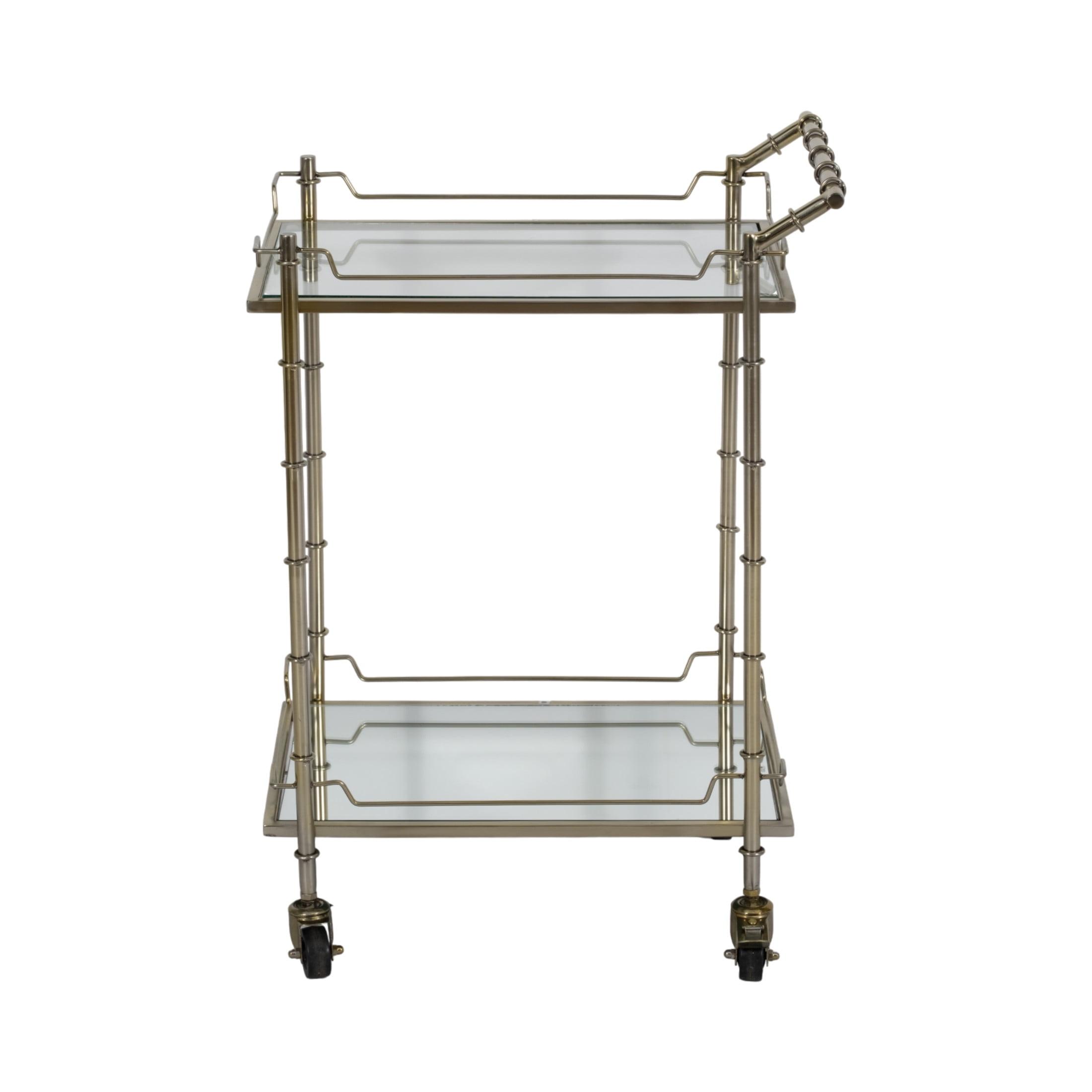 Sagebrook Home 30" Stainless Steel and Glass 2 Tier Rectangle Rolling Bar Cart Gold: Kitchen Serving Trolley, Fixed Shelves