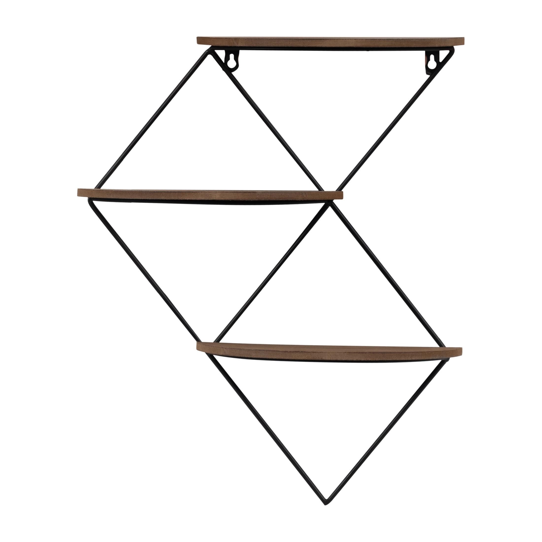 21" Brown Iron and MDF 3-Tier Diamond Wall Shelf