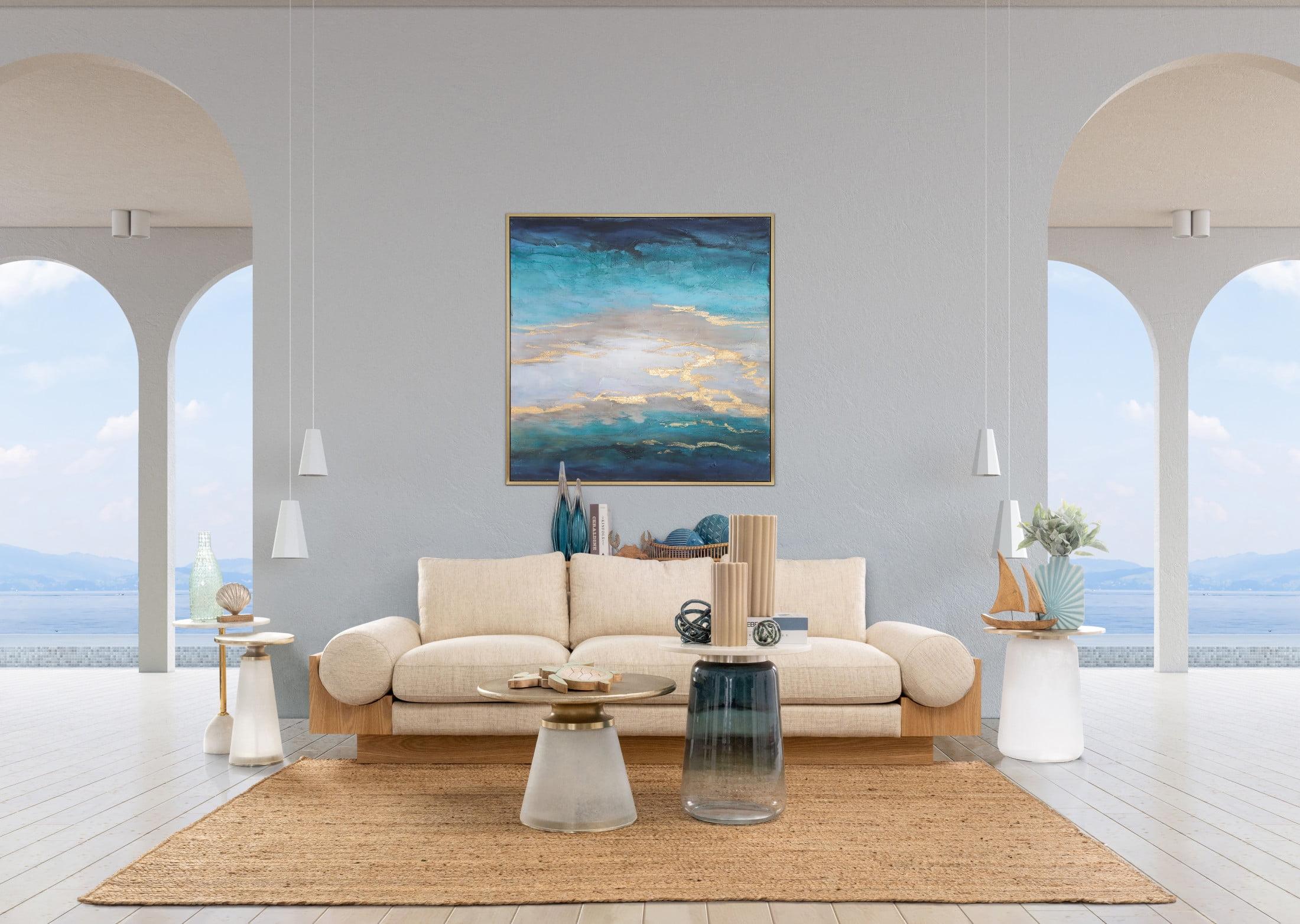 Sagebrook Home 17" Glass and Metal Round Nebular Coffee Table with Metal Top Clear/Frost: Contemporary Pedestal Design