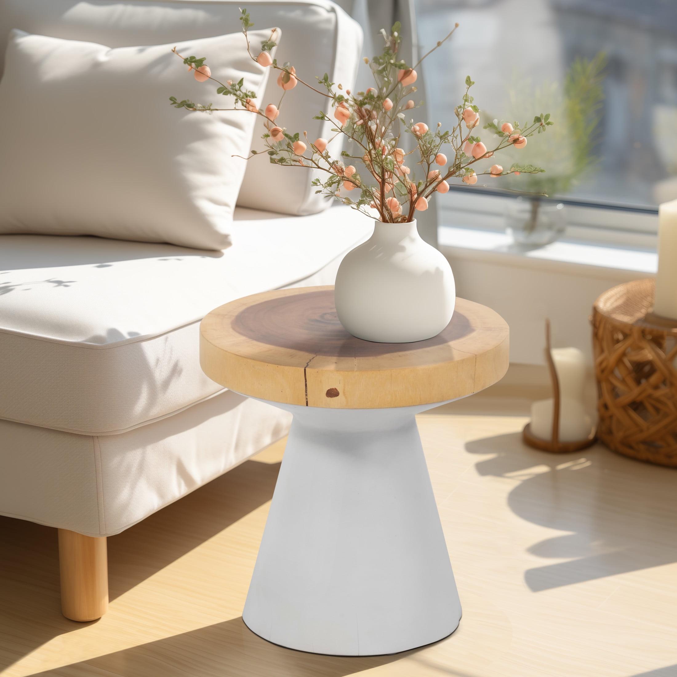 Sagebrook Home 16" Suar Wood Round Accent Table Natural White: Hand-Painted, Metal Hardware, Contemporary Style